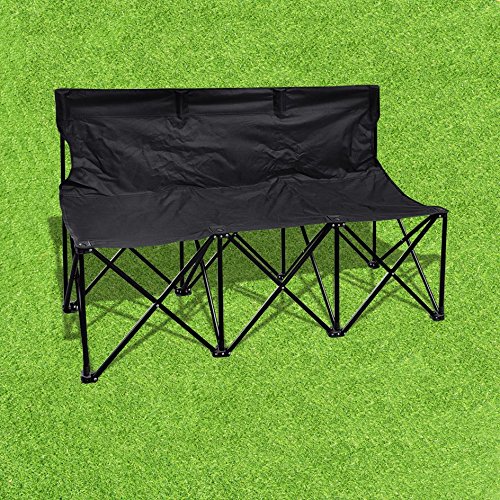 BenefitUSA 3-Seater Portable Folding Sideline Bench - Waterproof Outdoor Sports Team Bench for Football, Soccer & Baseball - Black | Perfect for Games, Practices & Park Use