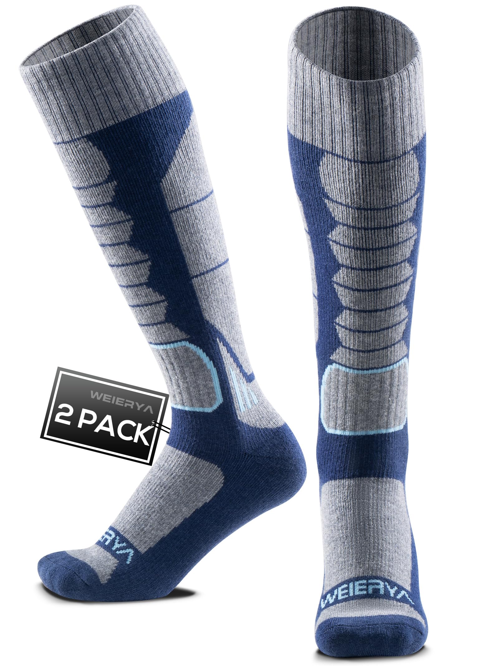 WEIERYA Merino Wool Ski Socks for Men & Women - Warm Over The Calf Snowboarding Socks for Skiing & Winter Sports - Perfect for Cold Weather & Outdoor Activities
