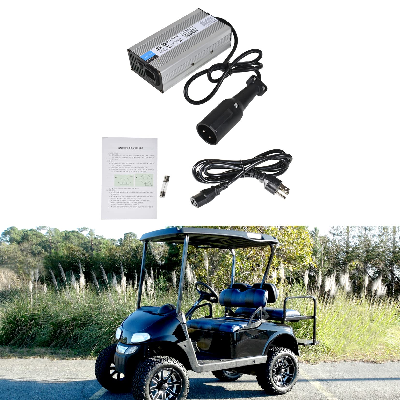 48V 6A Golf Cart Battery Charger with 3 Pin Plug - Replacement Charger for Club Car Golf Carts | Perfect for Home, Course & RV Use