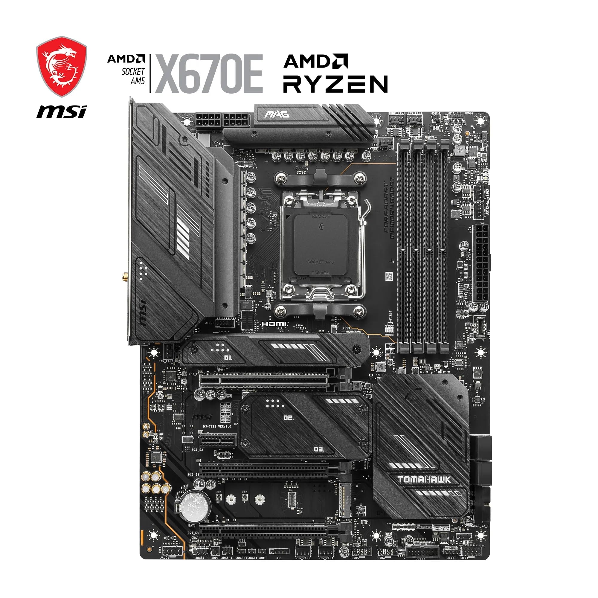 MSI MAG X670E Tomahawk WiFi ATX Gaming Motherboard - Supports AMD Ryzen 7000 Series Processors, AM5 Socket, 80A SPS VRM, DDR5 6600+MHz/OC, PCIe 5.0 x16, M.2 Gen5, Wi-Fi 6E - Perfect for High-End Gaming PCs and Content Creation Workstations
