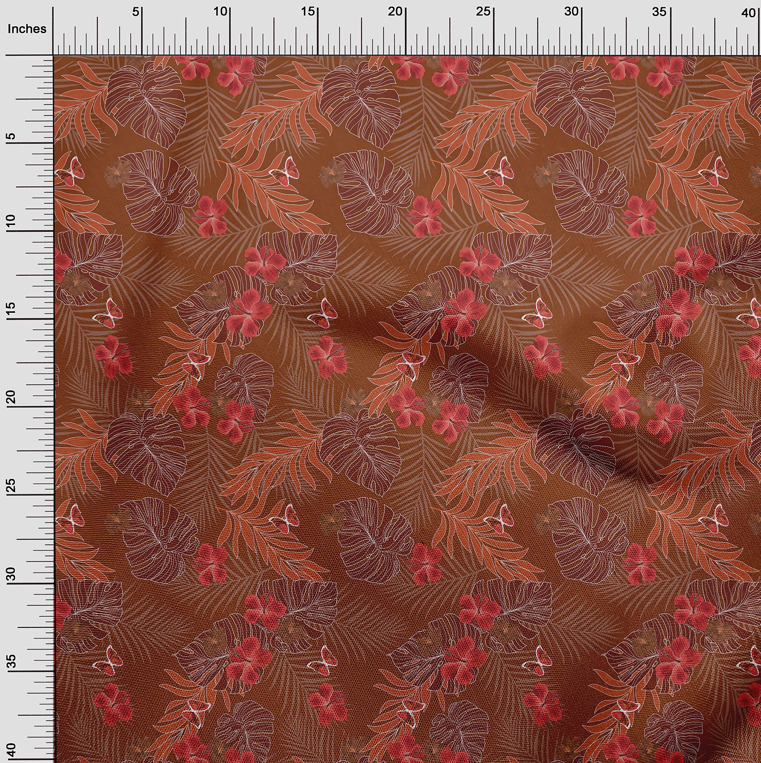 oneOone Rayon Orange Tropical Print Fabric - 56 Inch Wide for DIY Clothing, Dresses & Home Decor Sewing Supplies | Soft, Lightweight & Breathable Material