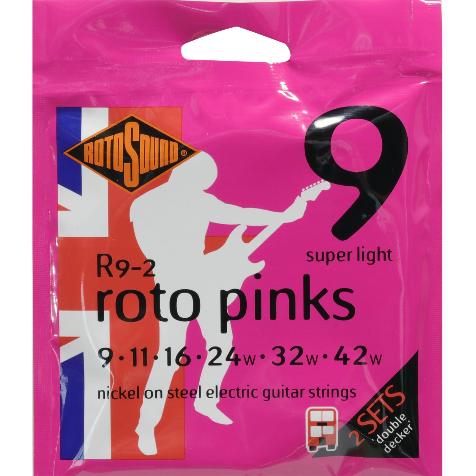 Rotosound Roto Pinks Electric Guitar Strings - 2 Pack of Double Deckers for Rock & Blues - Perfect for Live Performances & Studio Recording