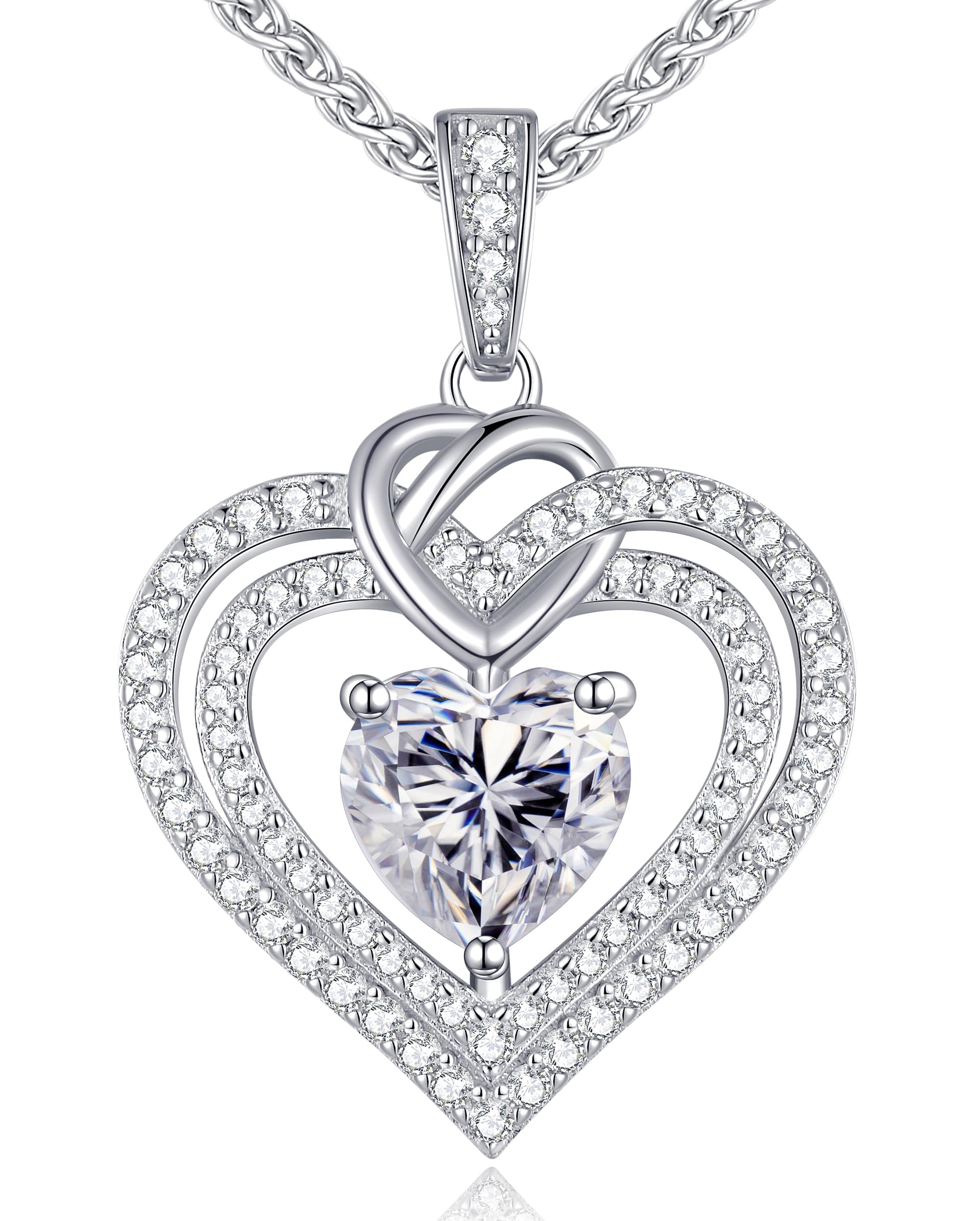 Sparkling Love Heart Moissanite Necklace for Women - D Color VVS Moissanite Diamond in 925 Sterling Silver - Perfect Birthday, Anniversary & Christmas Gift for Wife, Mom, Girlfriend - Elegant Jewelry for Date Night, Wedding & Special Occasions