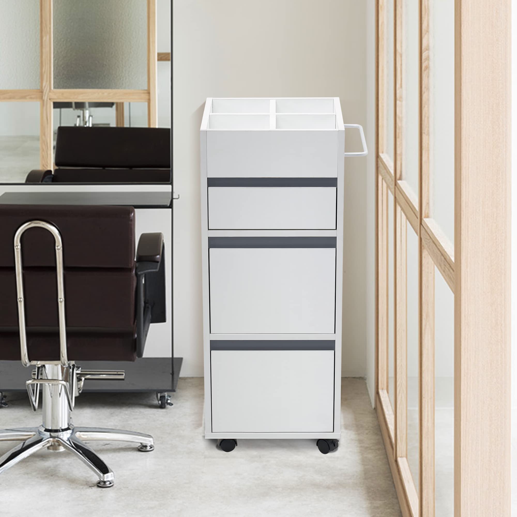 Professional Barber Salon Trolley with 3 Drawers - Mobile Storage Cabinet for Hair Stylists, Beauty Organizer & Spa Equipment - White (Ideal for Salon, Barber Shop & Home Use)