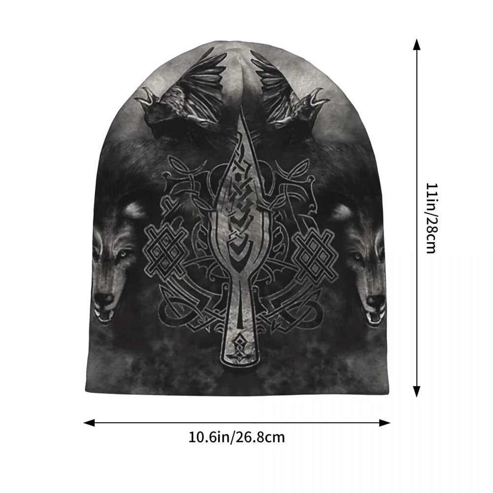Vikings Beanie Hats - Fenrir Wolf & Odin Winter Skullies Knit Hat with Earmuffs for Men & Women - Warm Wool Cap for Outdoor Activities, Snowboarding, and Cold Weather Fashion