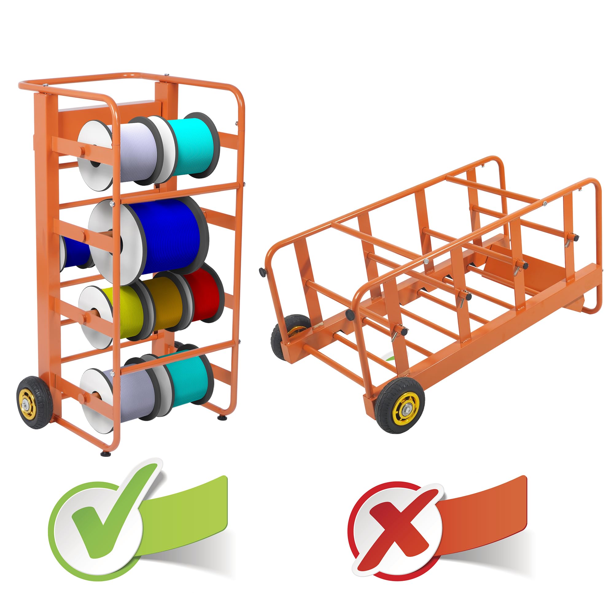Heavy Duty Wire Spool Rack with Wheels & Storage Tray - 300 lbs Capacity Cable Caddy for Electrical Wiring Storage | Industrial Wire Dispenser for Electricians, Construction Sites & Home Workshops