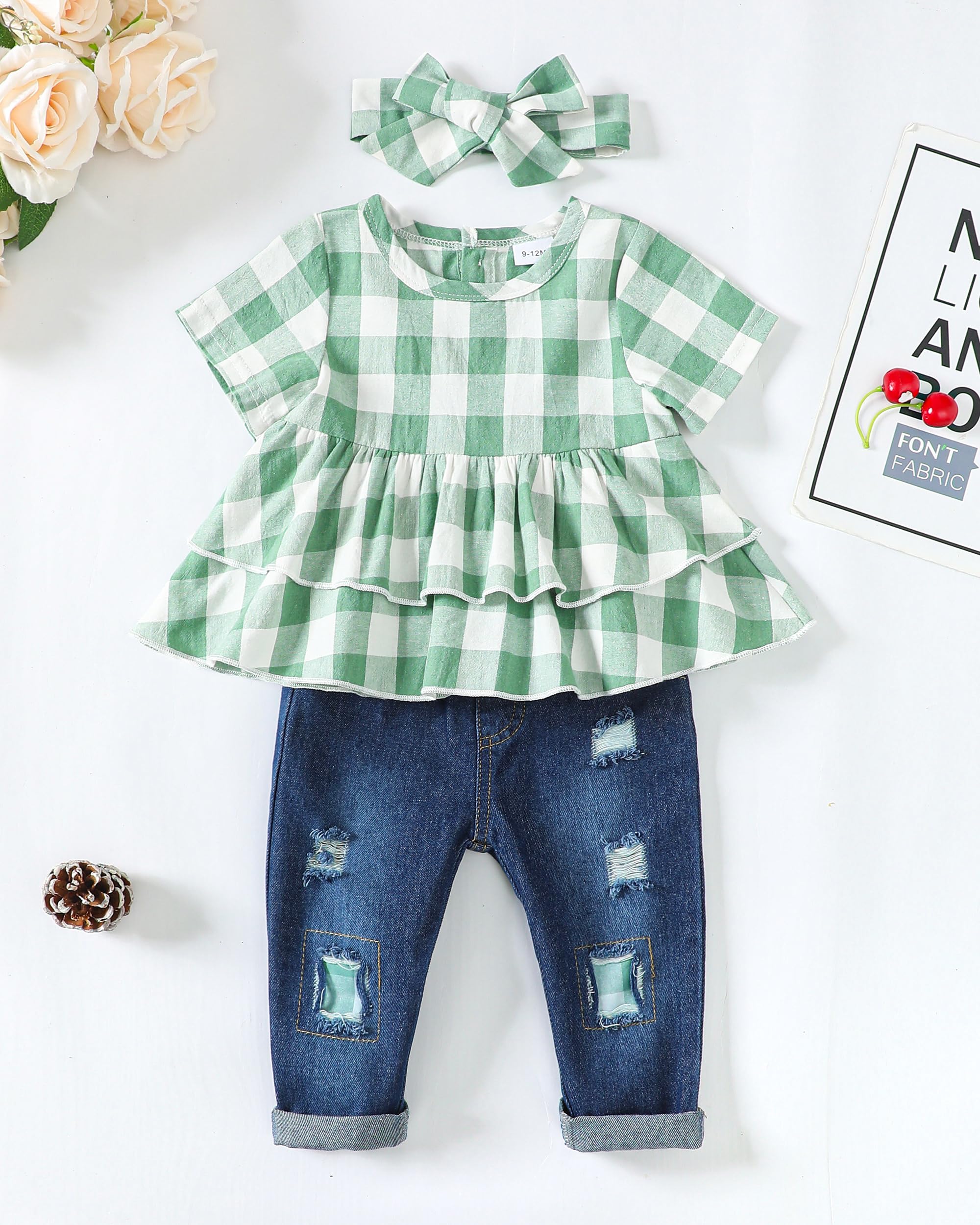 Adorable Baby Girl Clothes Set - Soft Cotton Toddler & Infant Outfits with Denim Pants | Cute Playwear for Daily Wear, Birthday Parties & Photo Shoots | Perfect for Playdates, Daycare, Family Gatherings & Special Occasions | Ideal for Spring Outings, Park Visits & Holiday Celebrations