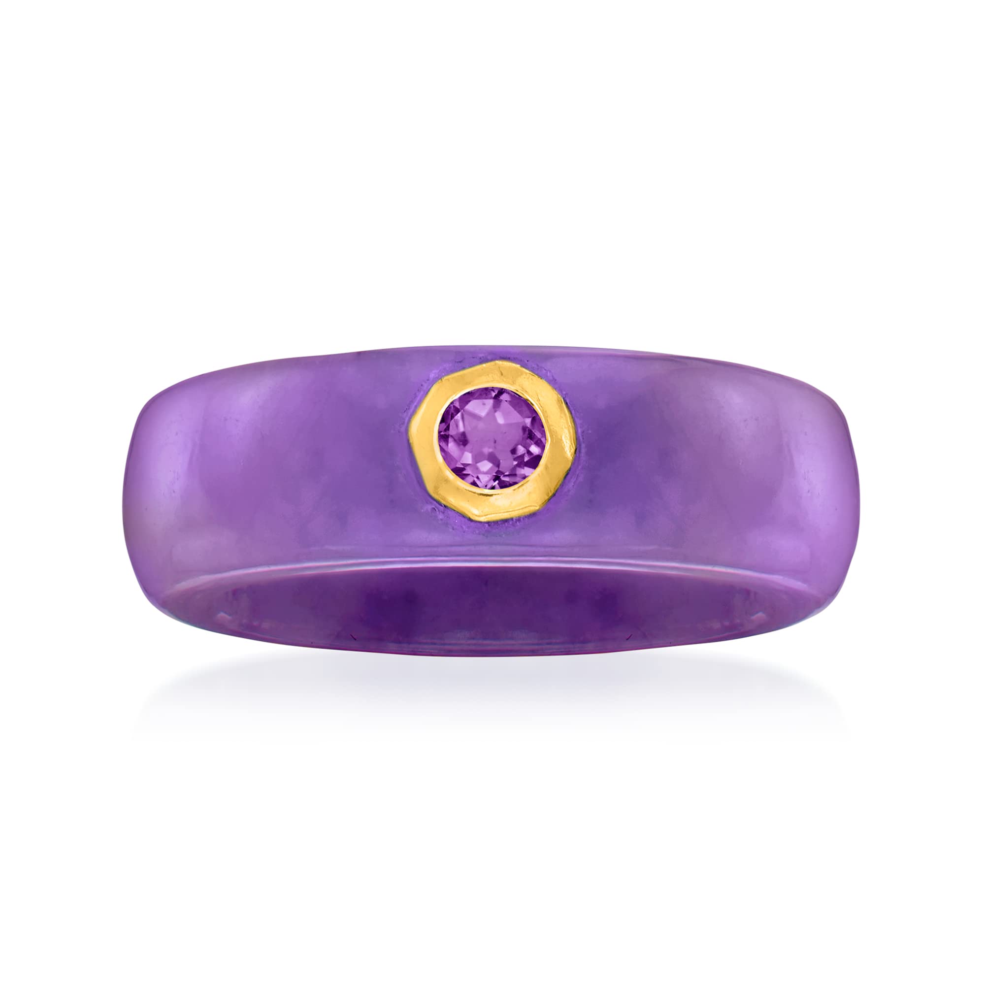 Ross-Simons 14K Gold Lavender Jade & 0.20 Carat Amethyst Ring - Elegant Jewelry for Women, Perfect for Weddings, Anniversaries & Special Occasions