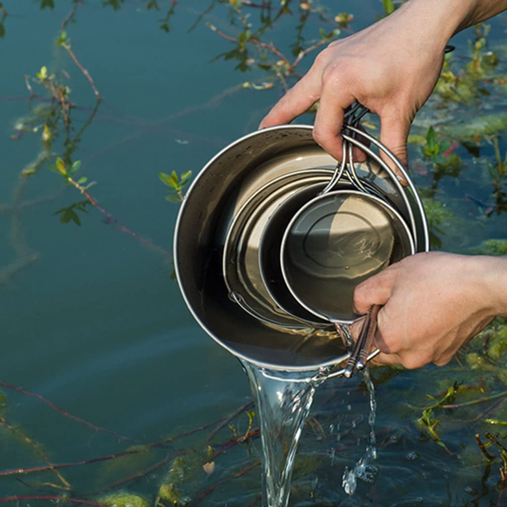 Ultralight Titanium Camping Cookware Set - 2000ml Foldable Hanging Pot for Backpacking, Hiking & Outdoor Adventures | Portable Cooker for Camping, Picnics & Survival Gear | Durable Pure Titanium Design