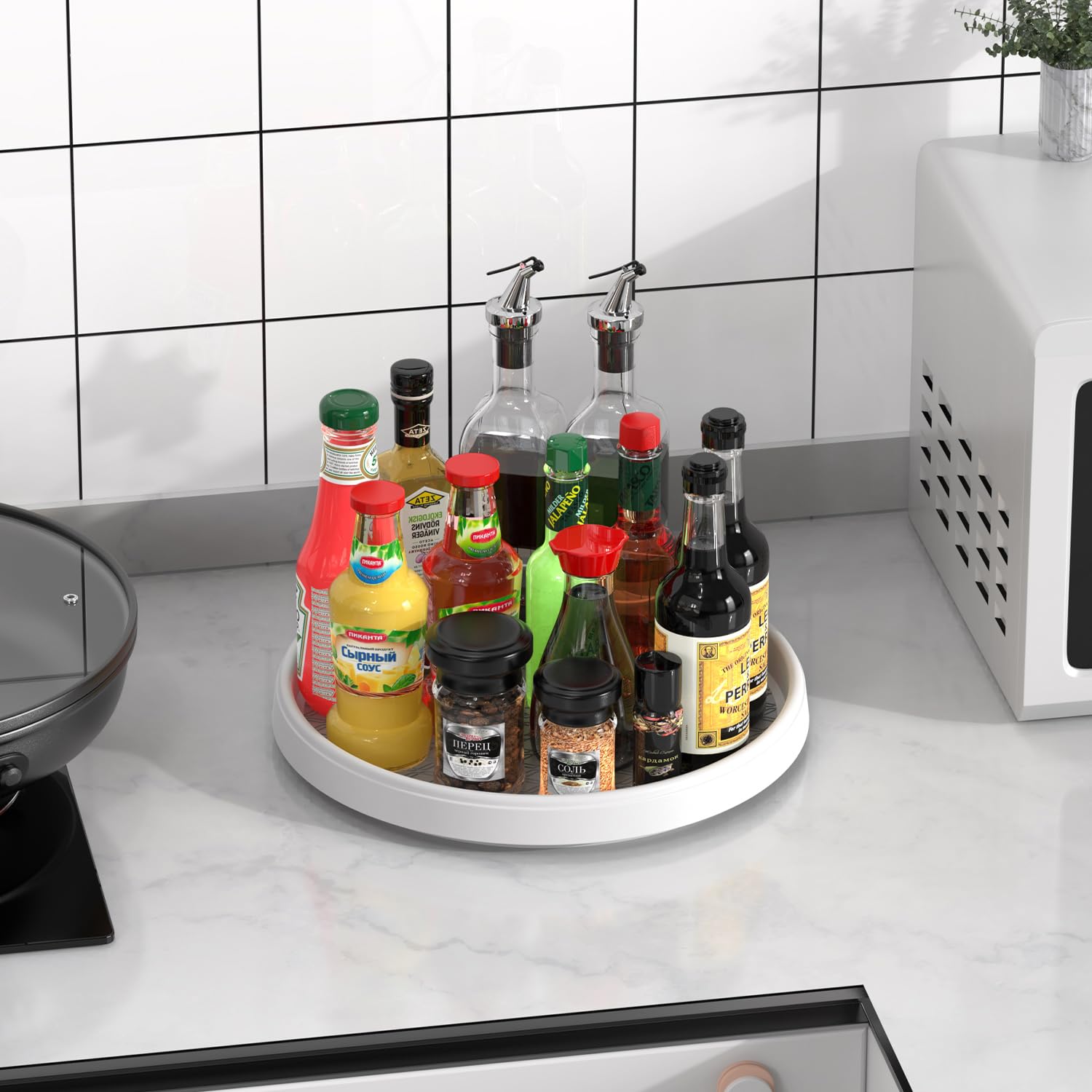2-Pack Non-Skid Lazy Susan Turntable Organizer - 9.85 Inch Spinning Tray for Kitchen Cabinets, Pantry Storage, Countertop & Vanity Display - Perfect for Spice Racks, Makeup Organizers & Home Decor