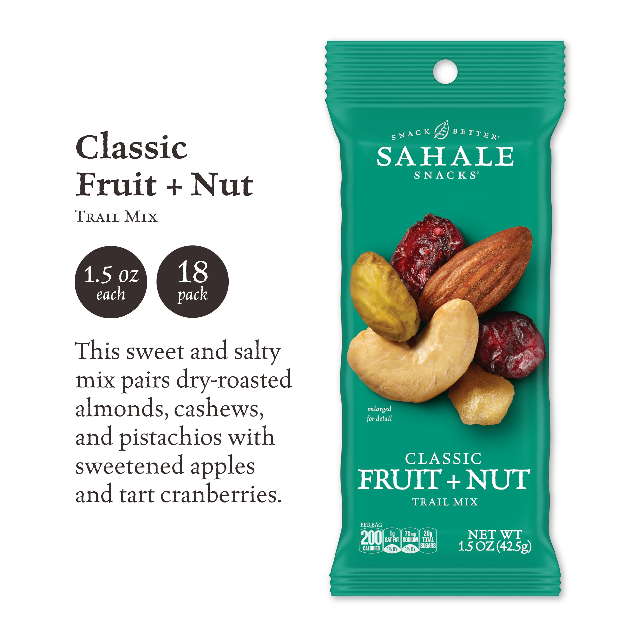 Sahale Snacks Classic Fruit and Nut Trail Mix - 1.5 Oz Grab & Go Bags (18 Packs) | Dry-Roasted Deluxe Mixed Nuts with Apples & Cranberries | Non-GMO, Kosher, Gluten-Free Snacks | Perfect for Hiking, Camping & Healthy On-the-Go Snacking