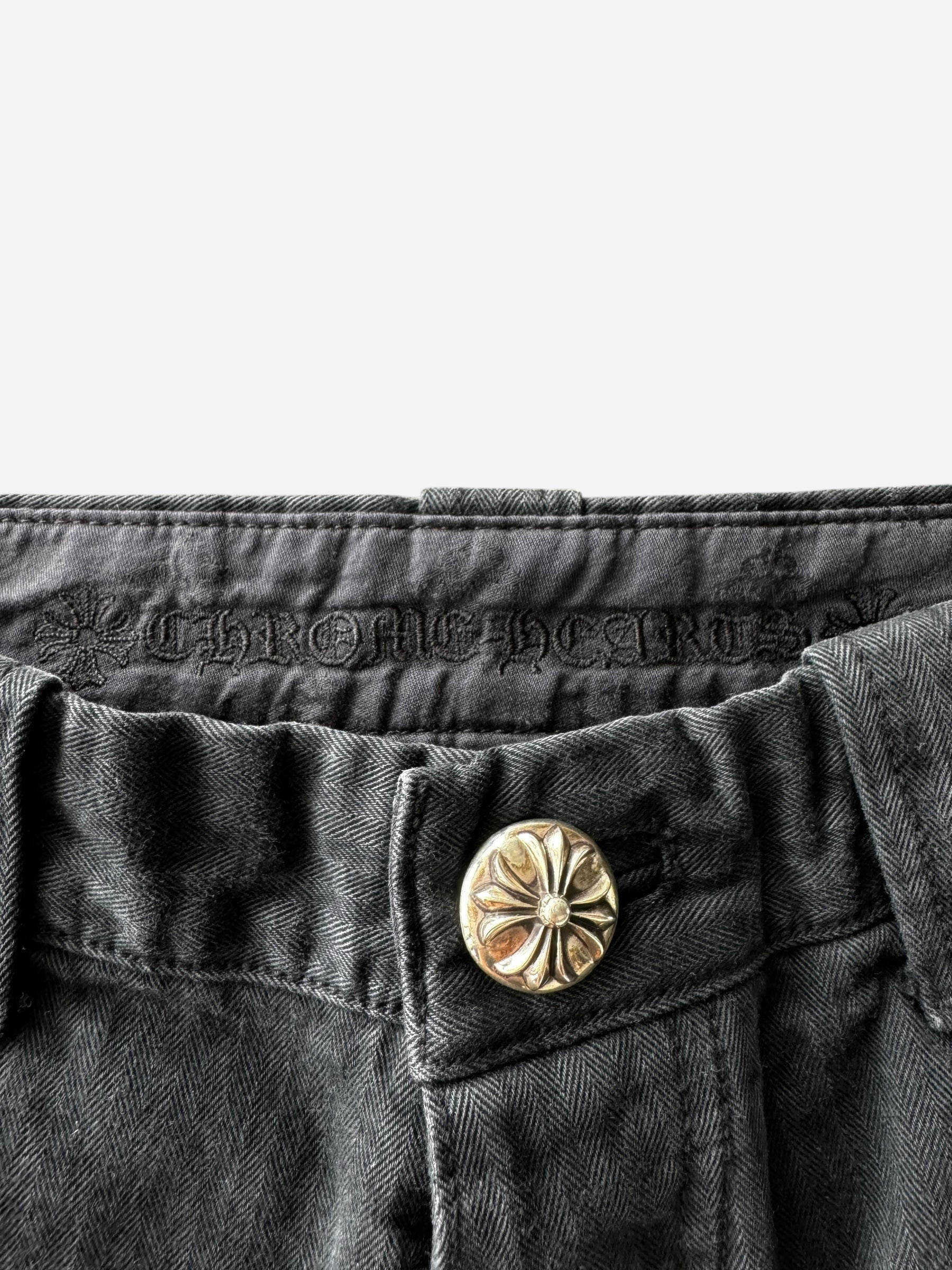 Chrome Hearts Black Herringbone Carpenter Pants for Men - Stylish Gothic Workwear Jeans for Streetwear & Urban Fashion