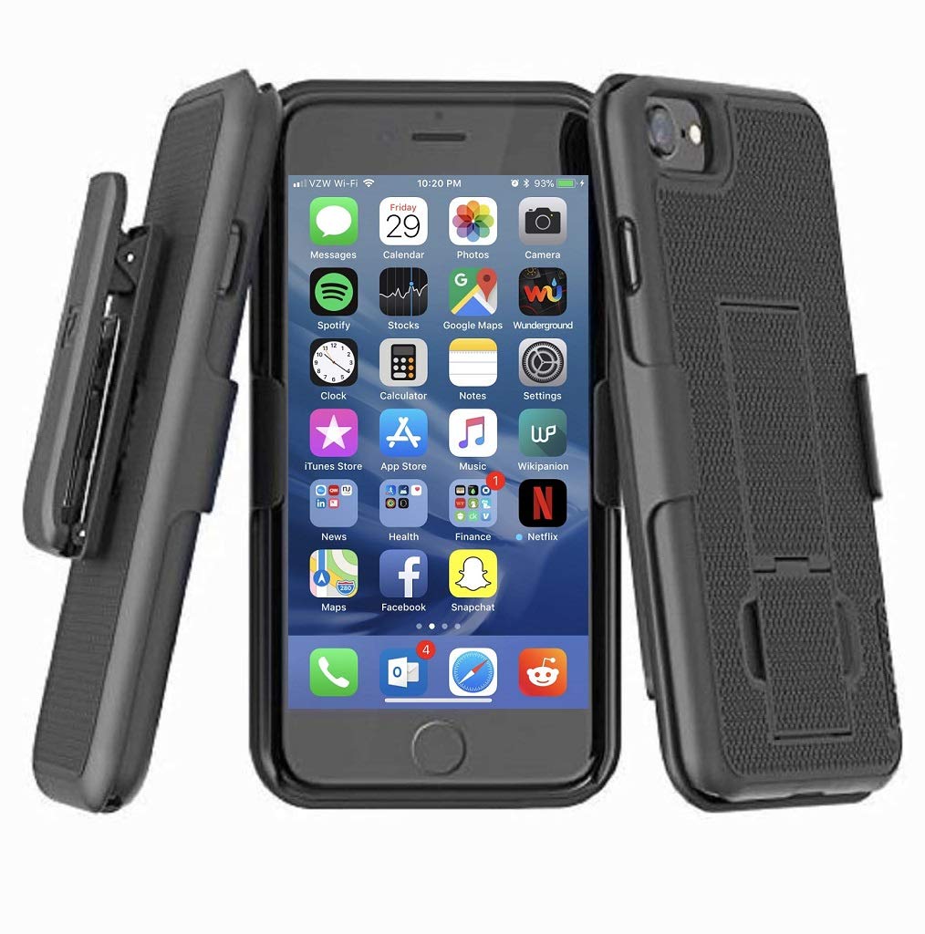 iPhone 7/8/2020 & SE 2022 Belt Clip Case with Secure ClikLock Holster - Black | Durable Protective Phone Cover for Work, Outdoor & Active Lifestyle