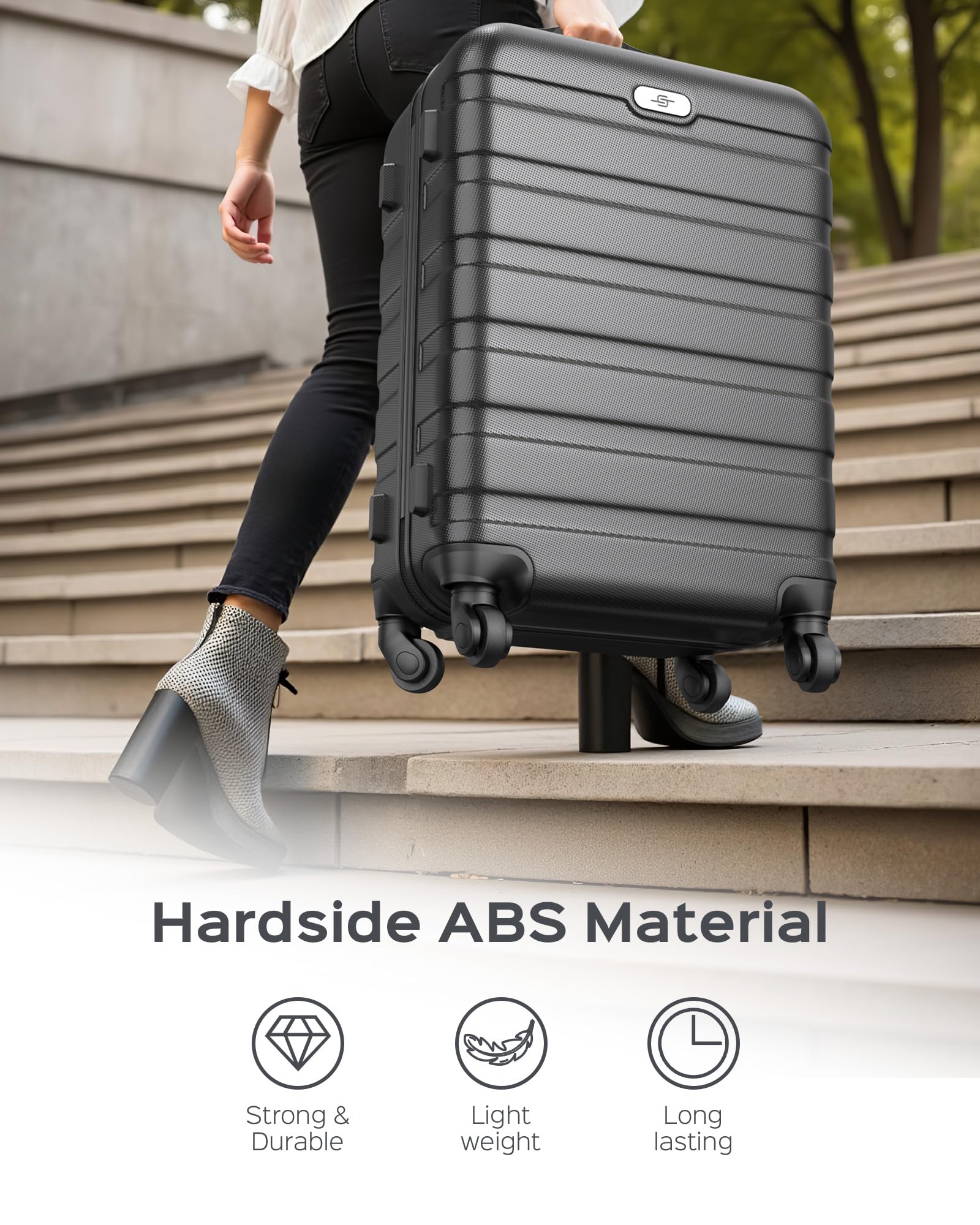 Suitour 2-Piece Lightweight Luggage Set with 360° Spinner Wheels - 19 & 27 Inch Carry On & Checked Suitcases for Travel, Business Trips & Vacations | Durable Hardshell Luggage with TSA Lock