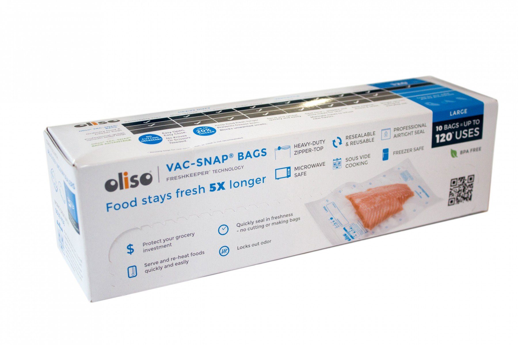 Oliso Vacuum Sealer Bags - 10 Pack Large Vac Snap Bags for Food Storage | Airtight, Leakproof, BPA-Free | Perfect for Sous Vide, Meal Prep, Freezing & Organizing