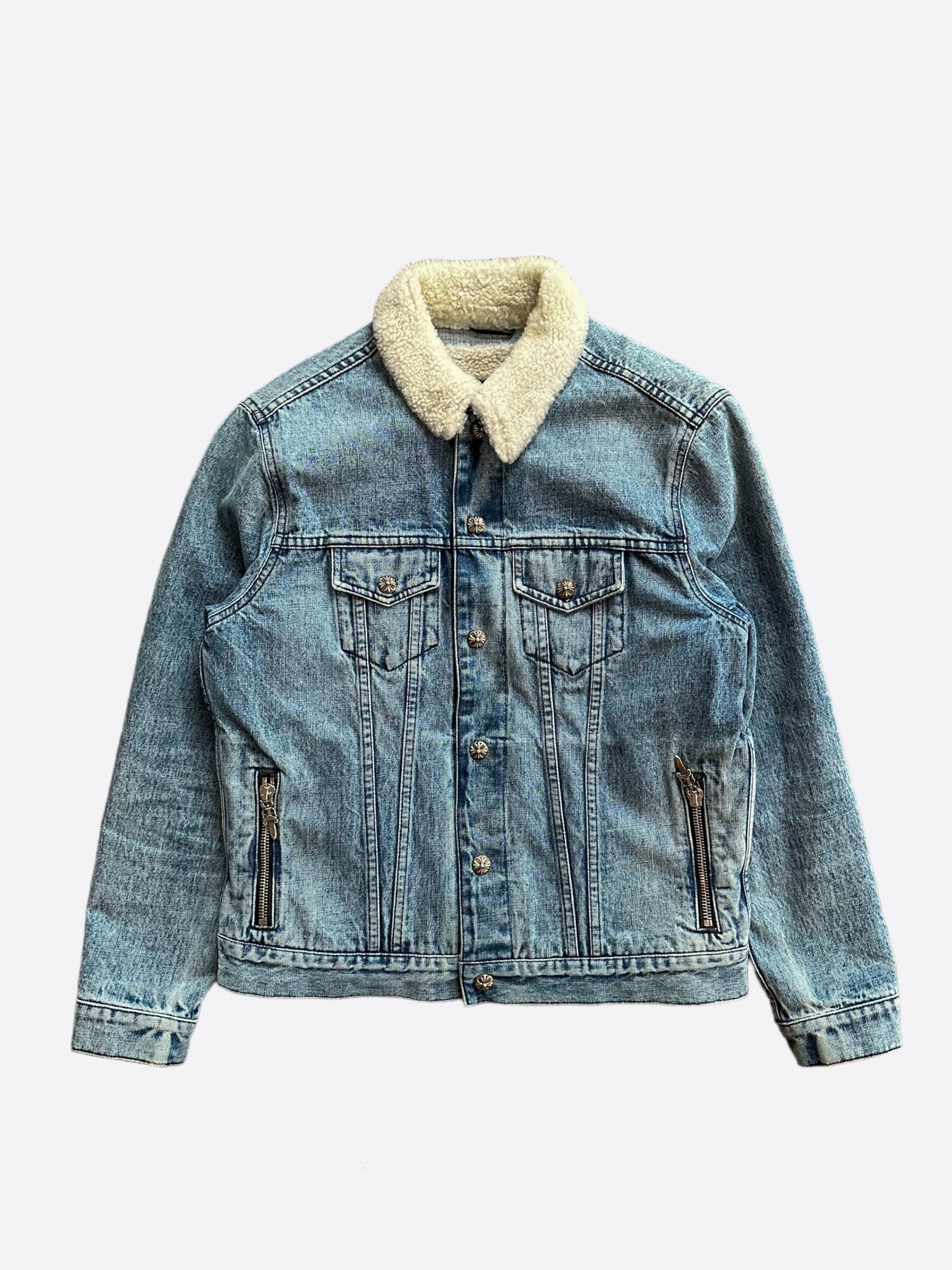 Chrome Hearts Blue Removable Shearling Denim Jacket for Men - Stylish Winter Coat with Detachable Lining - Perfect for Casual Outfits and Cold Weather Fashion
