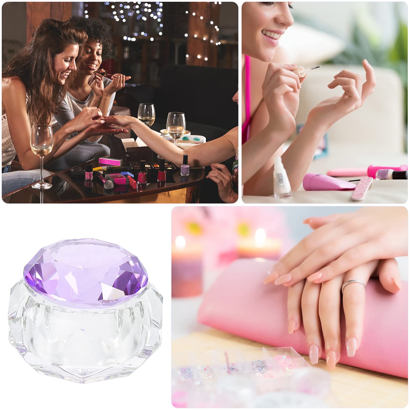 Lurrose Clear Glass Dappen Dish with Lid - Crystal Nail Art Liquid Container for Manicure & Pedicure | Perfect for Nail Salon, DIY Gel Polish Mixing, and Terrarium Decoration (Purple)