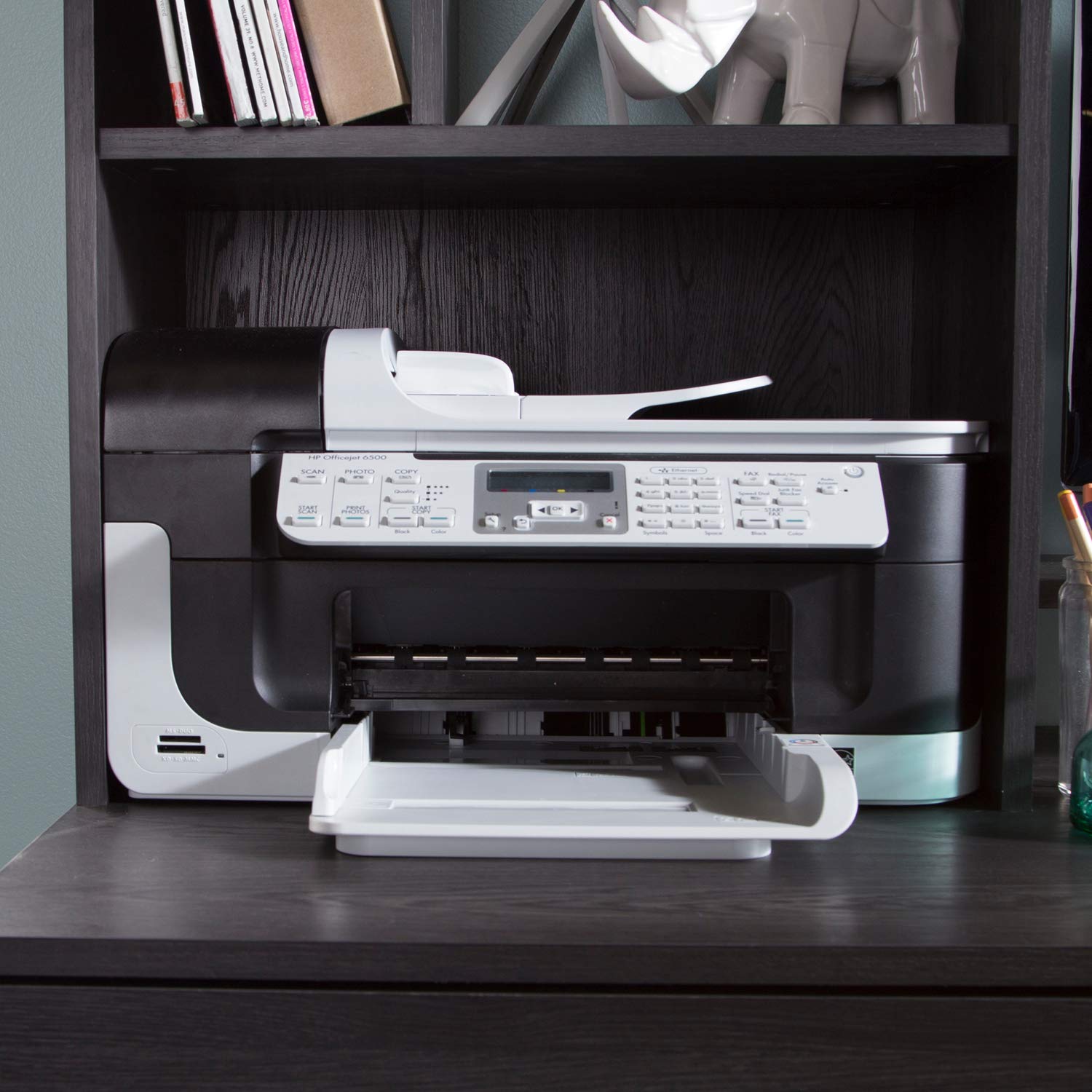 South Shore Narrow Home Office Computer Desk with Hutch in Pure Black - Perfect for Small Spaces, Work from Home & Study