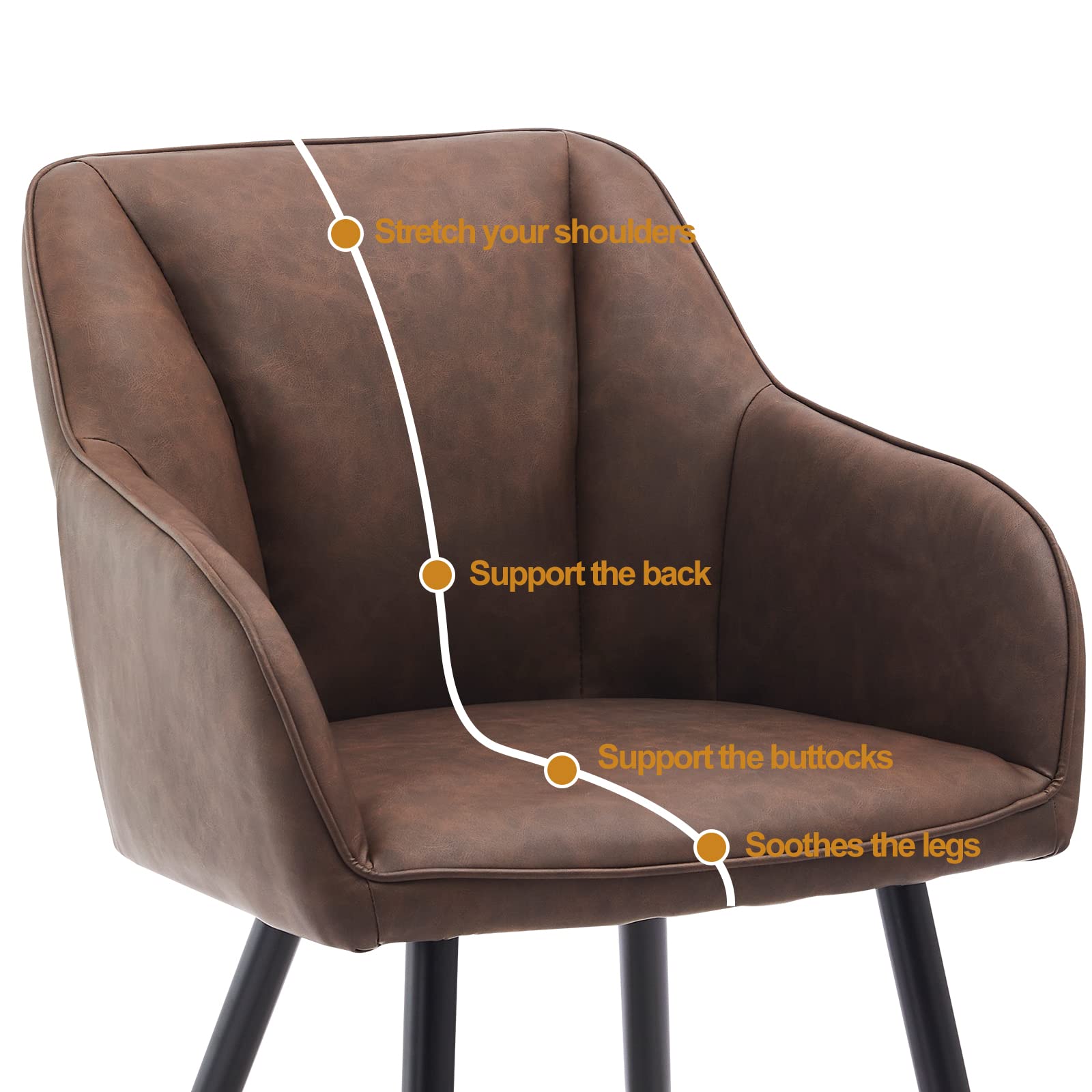 TUKAILAi 2-Piece PU Leather Dining Chairs Set - Modern Accent Armchairs with Padded Seat, Ergonomic Upholstered Lounge Chairs for Kitchen, Restaurant & Commercial Use - Comfortable Tub Chairs for Dining, Leisure & Waiting Areas (Brown)