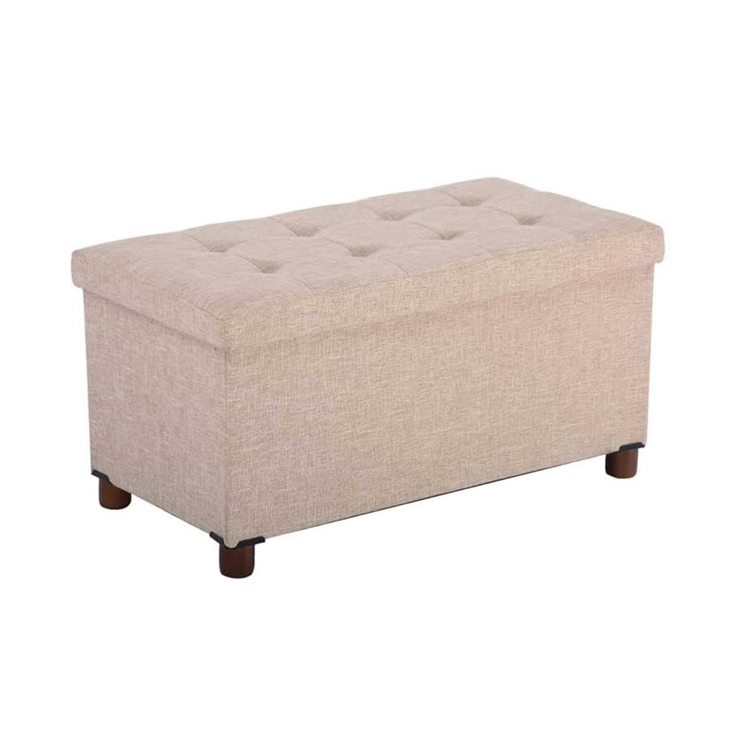 30 Inch Storage Ottoman Bench with Removable Lid - Wooden Legs, Linen Fabric, Foldable Design for Living Room, Bedroom & End of Bed - Multi-Functional Foot Rest, Seating & Hidden Storage Solution (Beige)