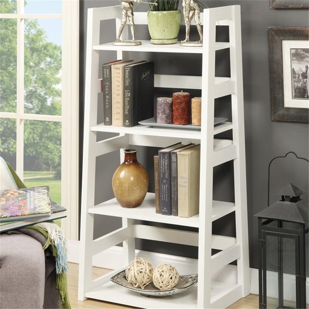 Pemberly Row 4-Shelf White Wood Bookcase - Perfect for Living Room, Bedroom, or Home Office Storage & Display