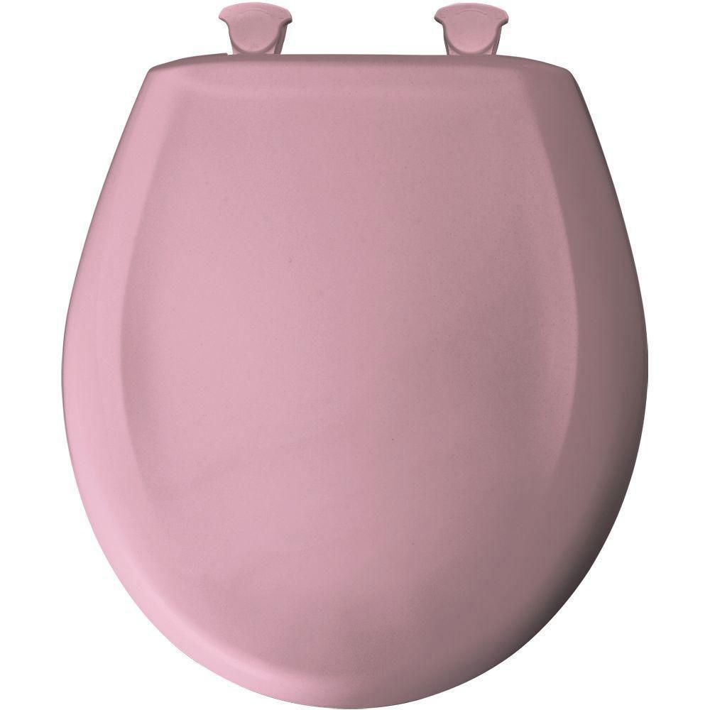 Bemis Slow Close STA TITE Round Closed Front Toilet Seat in Pink Champagne 480883 - Soft Closing Hinges, Durable Toilet Seat for Bathroom Upgrade, Perfect for Home & Commercial Use