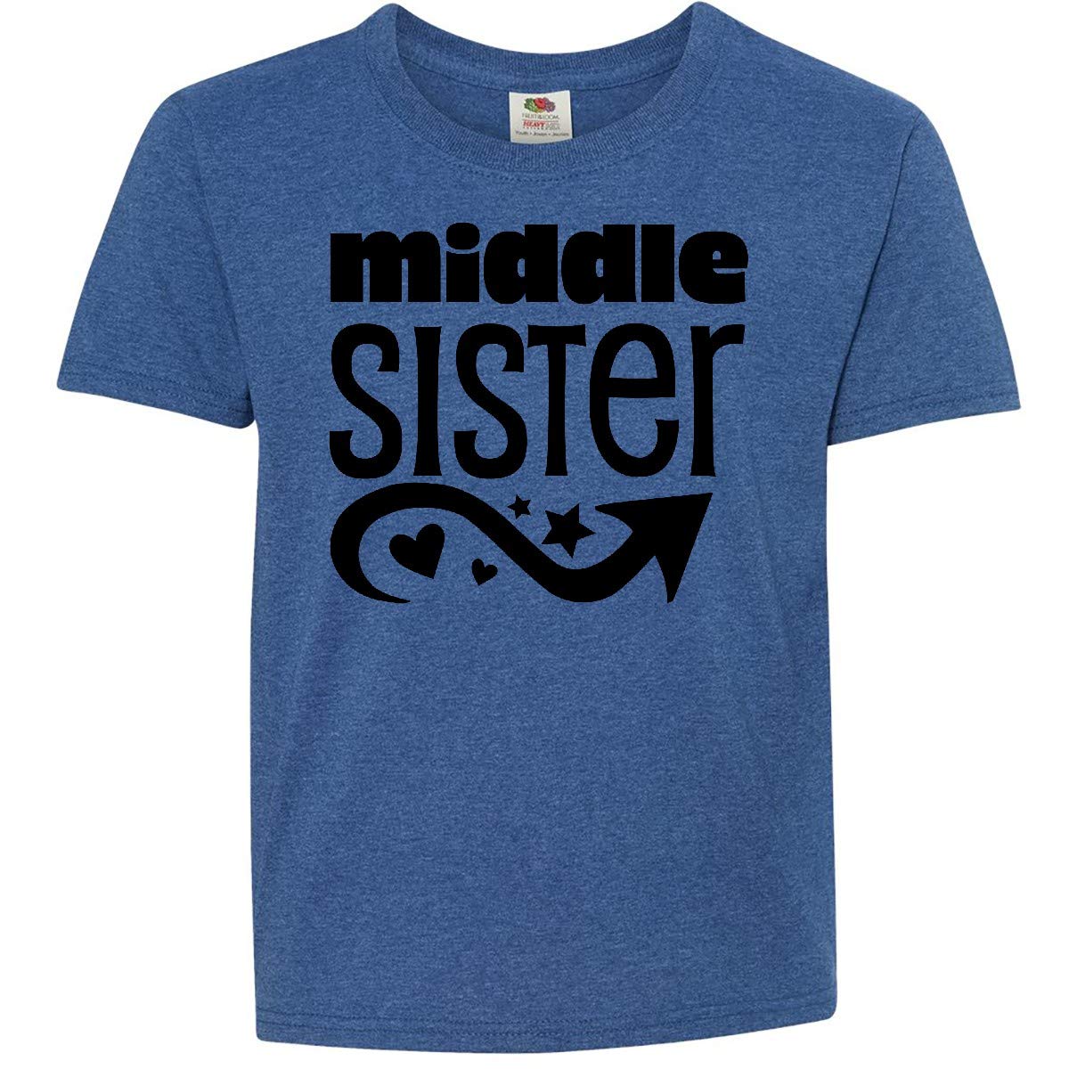Inktastic Middle Sister Youth T-Shirt | Funny Sibling Gift for Girls | Cute & Comfortable Cotton Tee for Sisters - Perfect for Family Events, Birthdays & Matching Outfits
