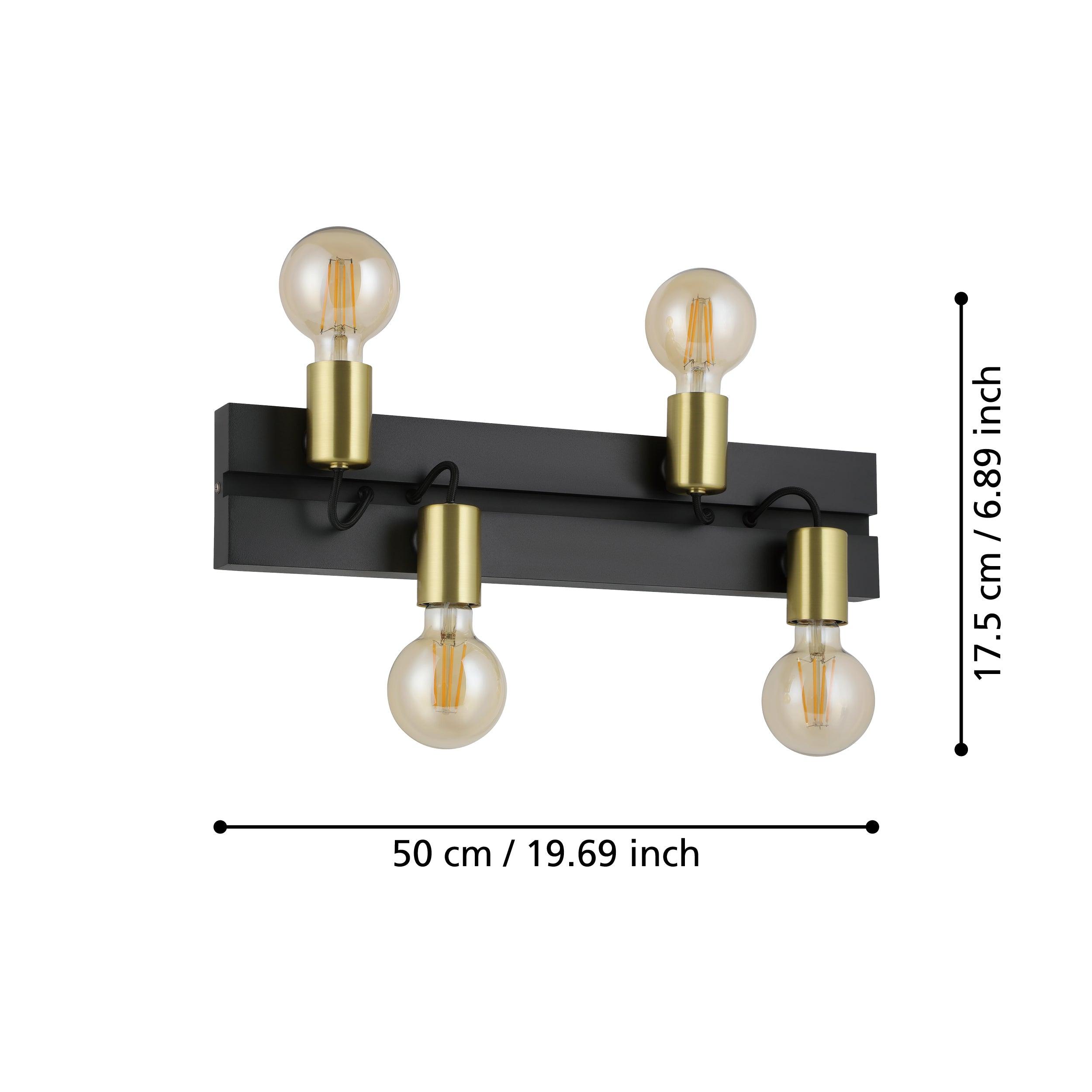 Eglo Macchione Black & Brass 4-Light Wall Sconce - Modern Industrial Lighting for Living Room, Bedroom, or Hallway