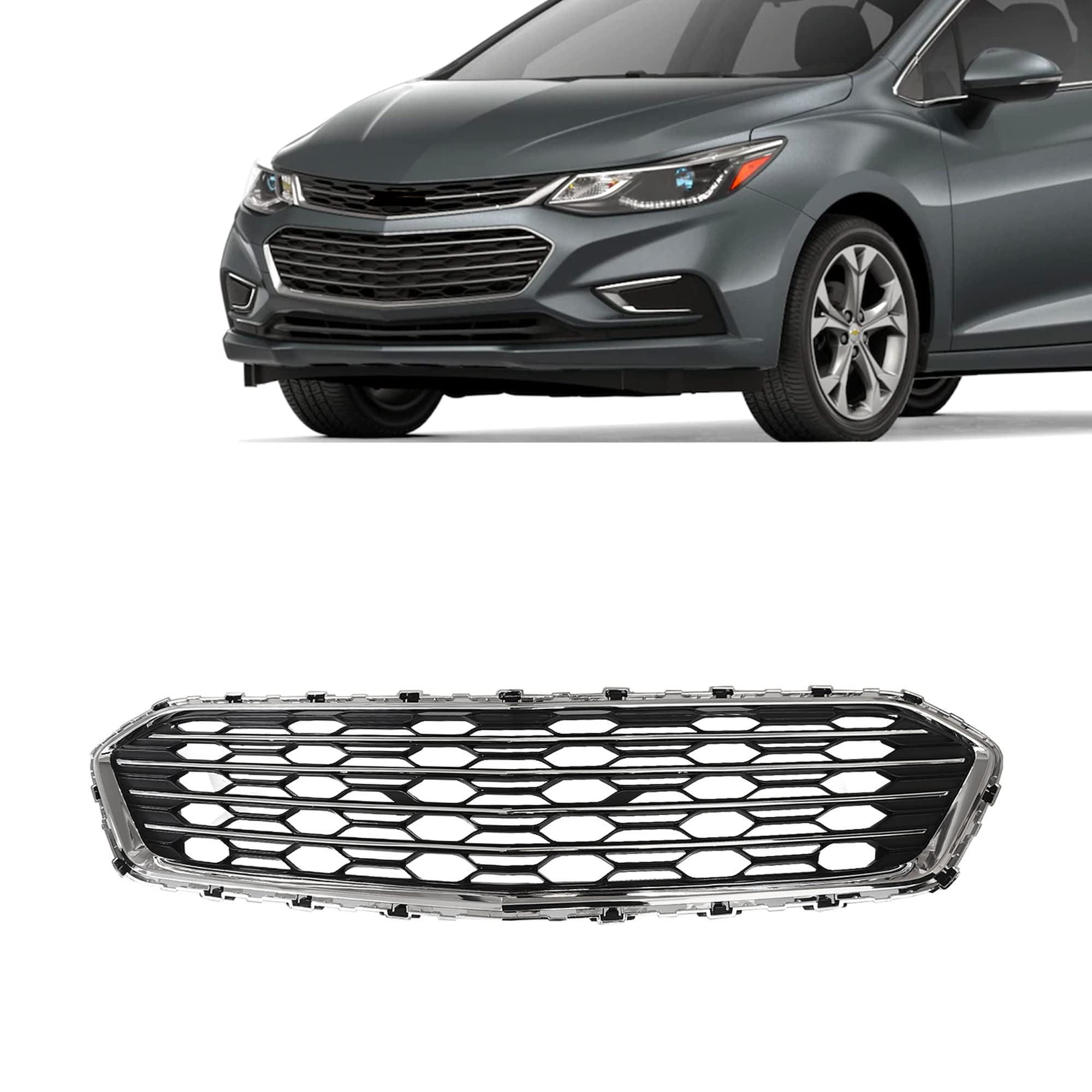 Black & Chrome Front Bumper Grille for 2016-2018 Chevy Cruze | Stylish Upgrade