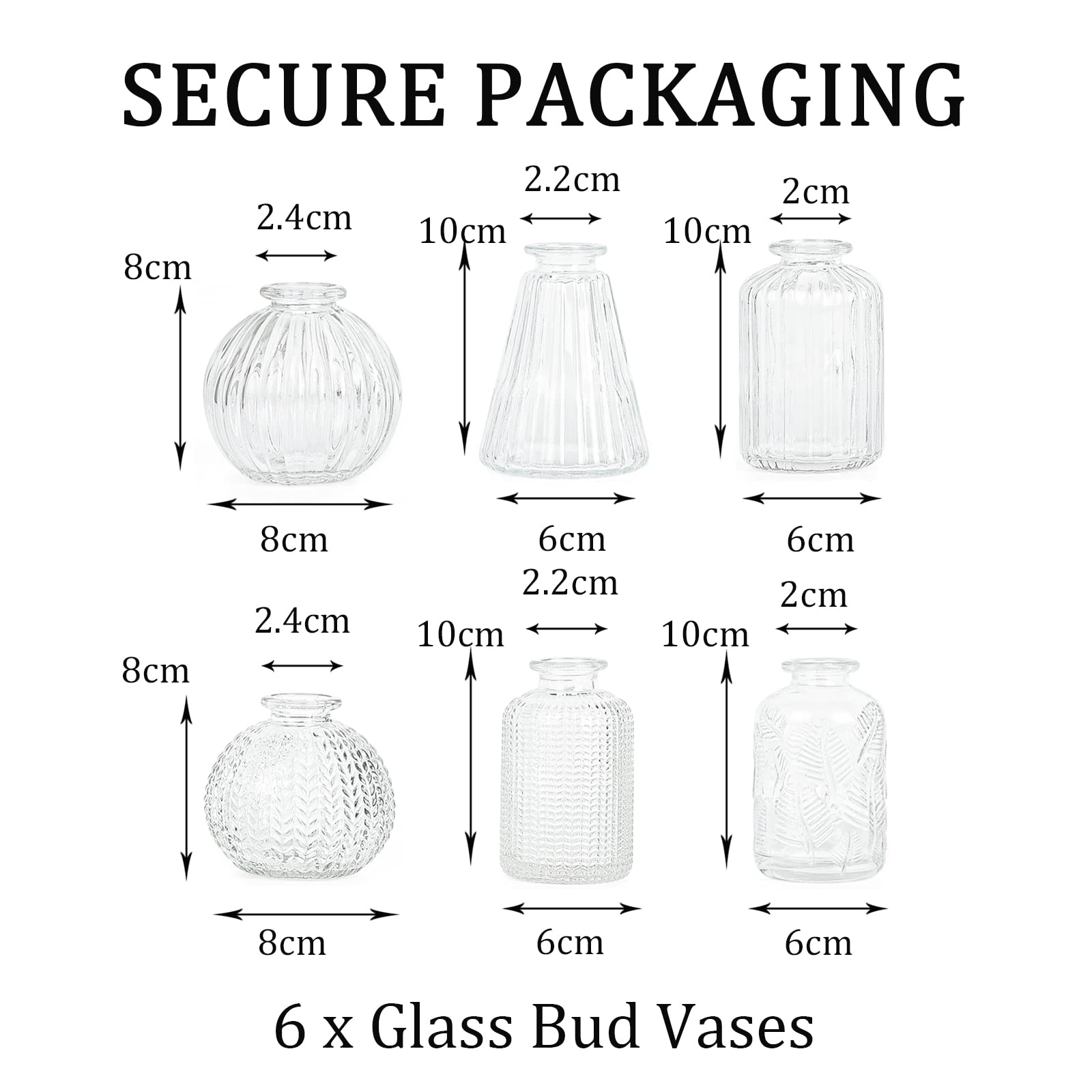 EylKoi 6-Piece Set Small Glass Flower Vases - Clear Bud Vases in Different Shapes for Weddings, Home Decor & Table Centerpieces | Perfect for Wedding Decorations, Home Events & Floral Arrangements
