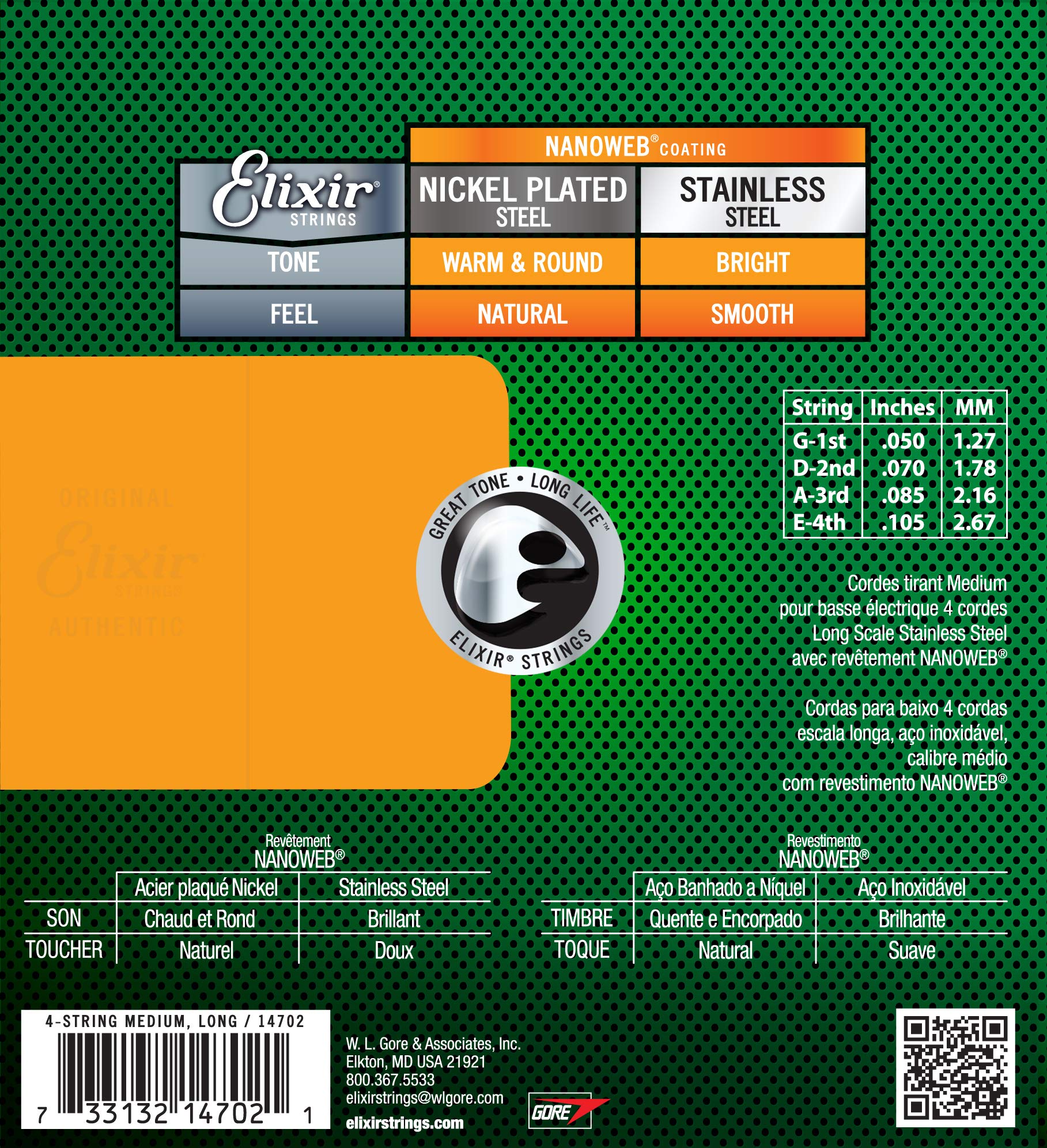 Elixir 14702 Bass Guitar Strings - Premium Coated for Long-Lasting Tone & Durability | Ideal for Rock, Jazz & Studio Recording