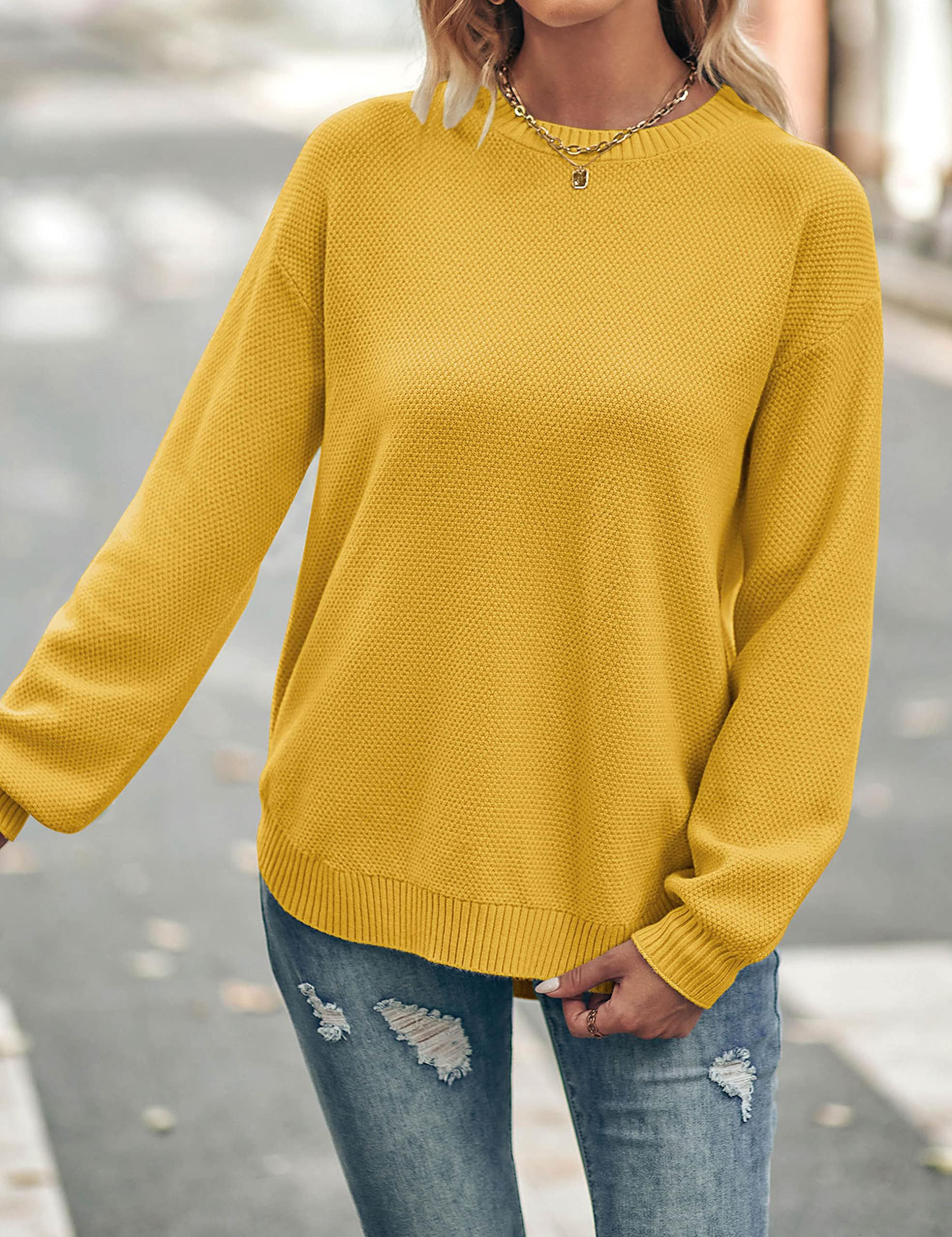 MEROKEETY Women's 2025 Fall Long Sleeve Crewneck Sweater - Soft Waffle Knit Pullover Jumper for Women | Cozy Autumn & Winter Fashion, Perfect for Office, Date Night and Casual Outfits