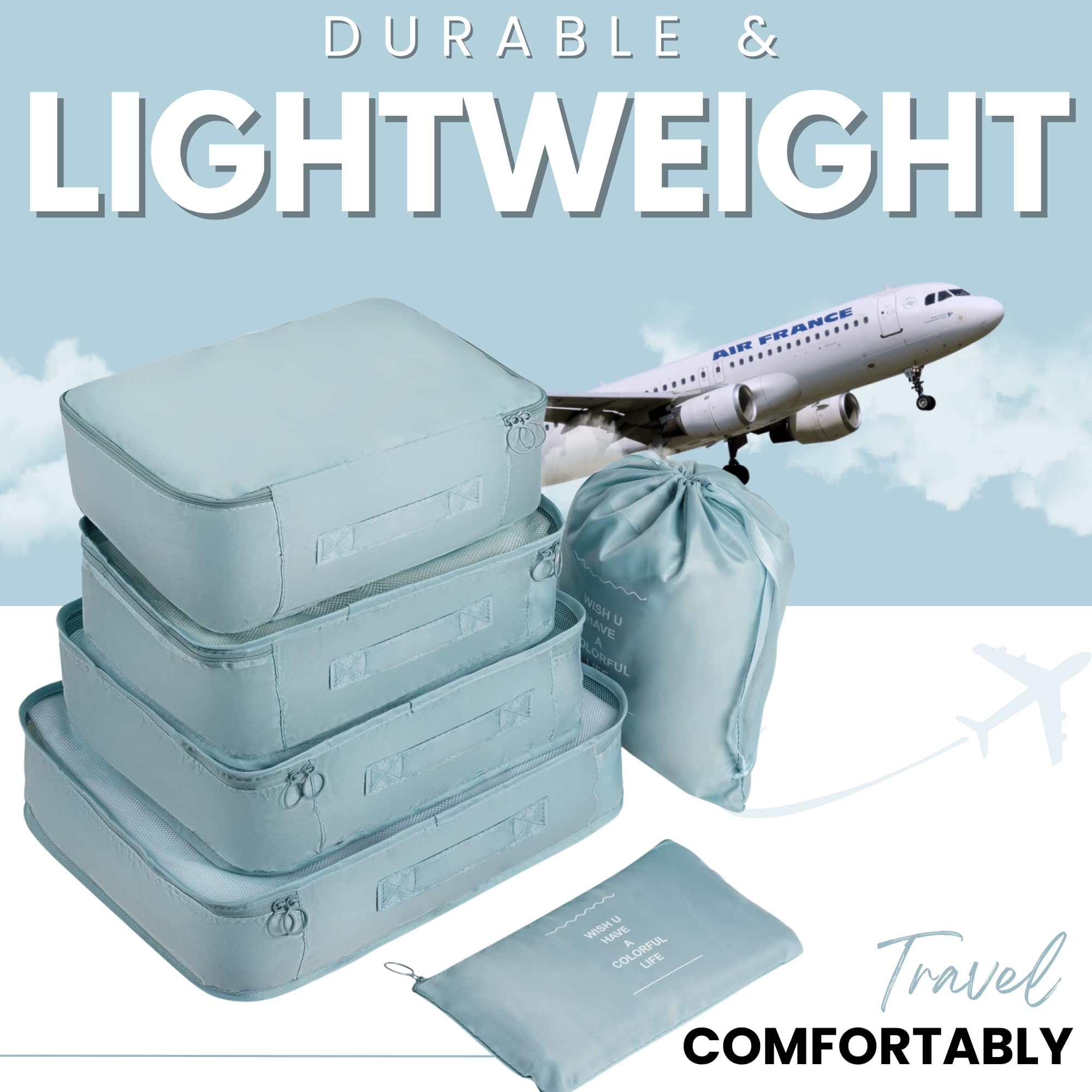 SC Tech Compression Packing Cubes & Vacuum Seal Storage Bags with Hand Pump - Space Saving Travel Organizers for Clothes, Comforters, Blankets & Bedding (Blue) | Perfect for Suitcase Organization & Closet Storage