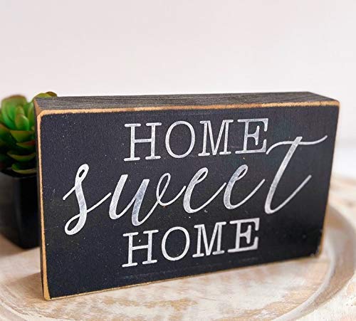 Rustic Black Wood Block Sign - 'Home Sweet Home' Wall Decor | Charming & Affordable Farmhouse Style Home Décor | Perfect for Living Room, Bedroom, or Housewarming Gift