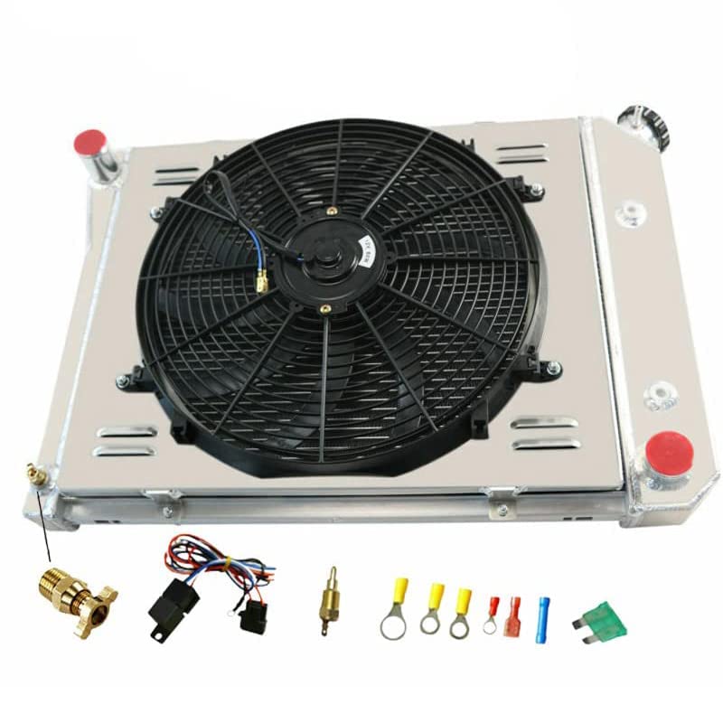 High-Performance 3-Row All Aluminum Radiator for 68-74 Chevy Nova, 70-81 Camaro, 75-87 El Camino - AA5052 Aluminum Construction with Shroud Fan & Relay Kit - Perfect for Street Racing, Hot Rods & Classic Car Restoration Projects