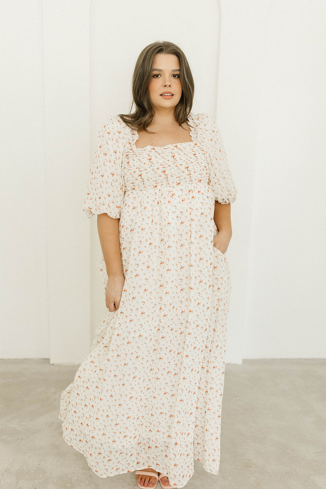 Melody Maxi Dress with Pleats & Bow Detail - Ivory Floral Print, Bump Friendly Maternity Dress, Inclusive Sizing S-3XL | Perfect for Weddings, Baby Showers & Summer Parties