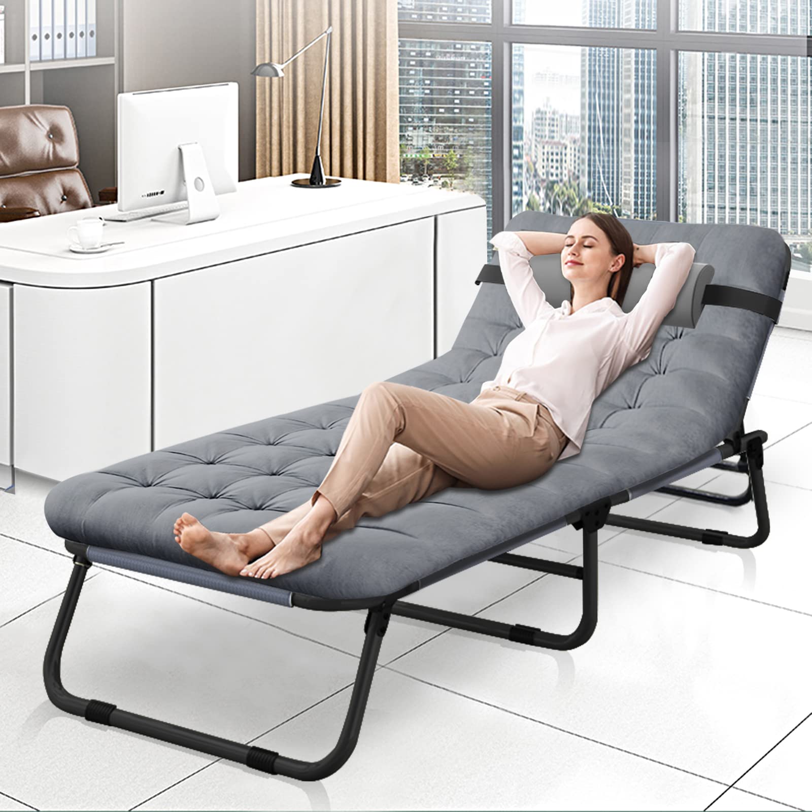 Adjustable 4-Position Reclining Patio Lounge Chair - Portable Folding Outdoor Chaise for Adults, Perfect for Camping, Poolside, Beach, Backyard, Lawn & Sunbathing | Heavy-Duty Patio Furniture for Relaxation & Comfort