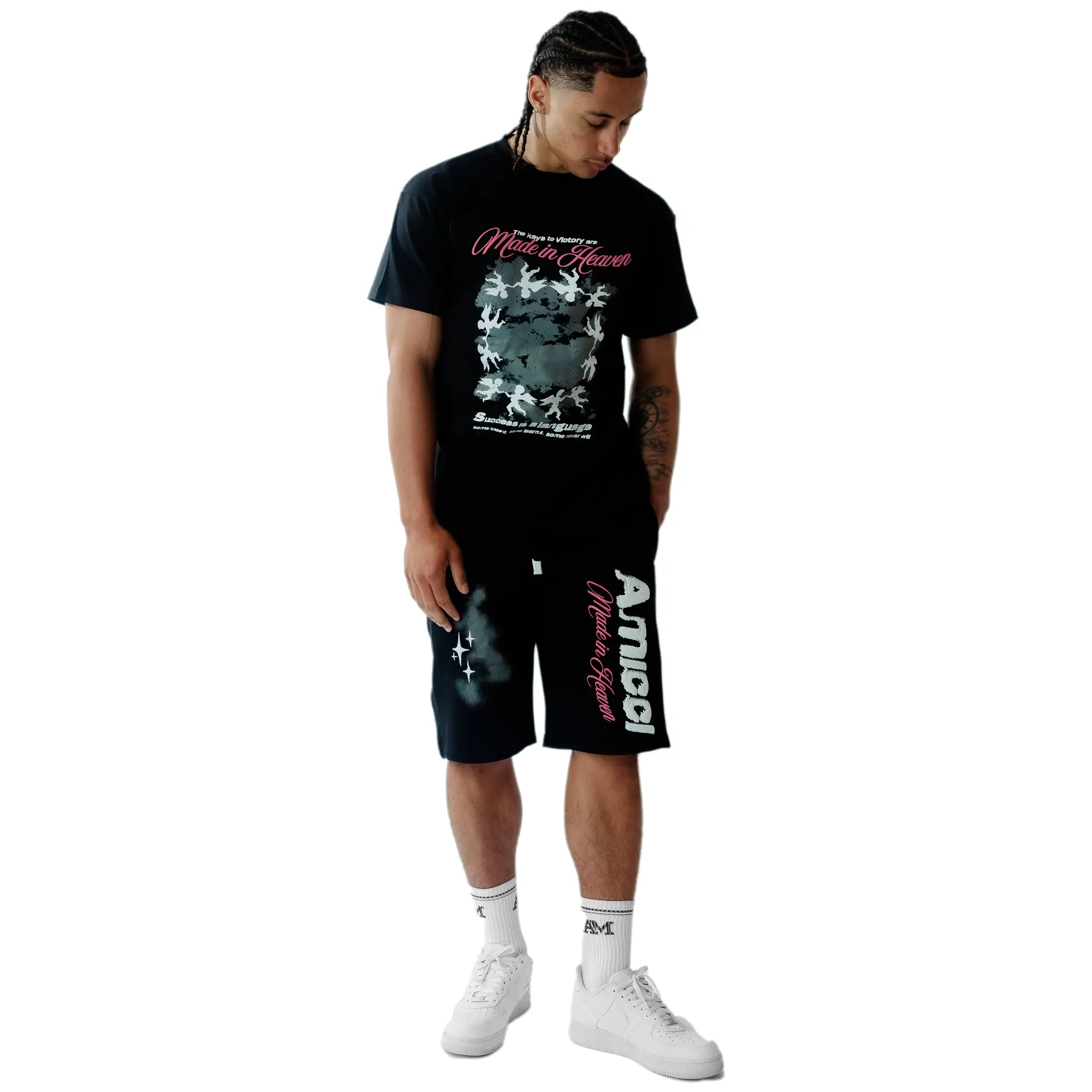 Amicci Angeli Graphic Black T-Shirt for Men - Cool Vintage Style Cotton Tee - Perfect for Casual Wear, Street Fashion & Gifts