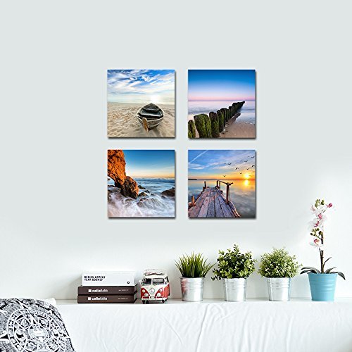 Wieco Art Beach Canvas Wall Decor - Ocean Seascape Painting for Bathroom, Bedroom & Coastal Home Decor - Perfect for Nautical Themed Spaces & Relaxing Coastal Vibes