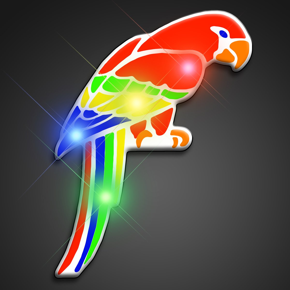 LED Parrot Lapel Pins - Flashing Blinking Light Up Brooches (5-Pack) for Parties, Raves, Concerts & Costume Accessories