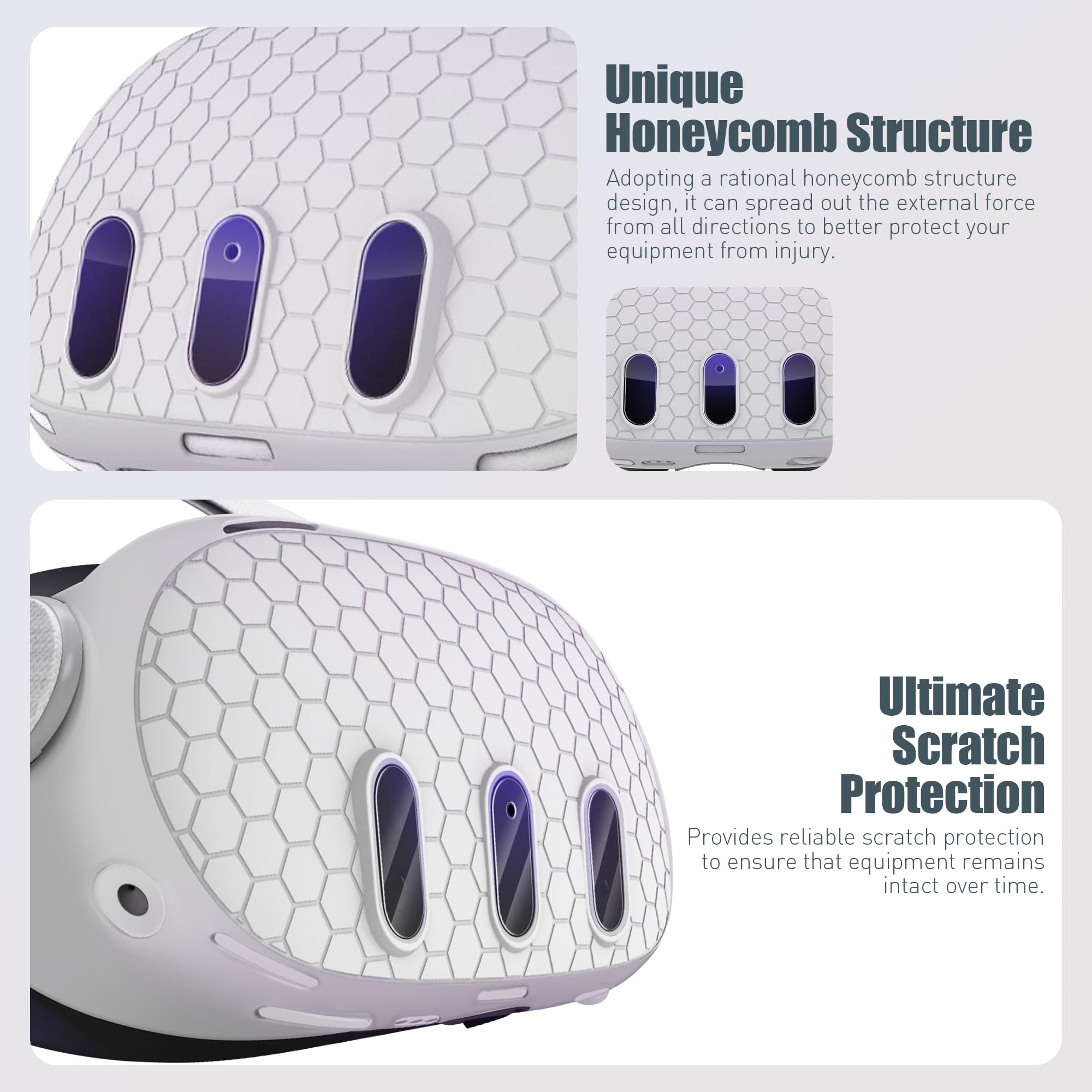Orzero Soft Silicone Headset Cover for Meta Quest 3 VR Headset - Includes 2 Sets (6 Packs) Tempered Glass Camera Lens Protectors - Anti-Scratch & Shockproof Protection - Perfect for VR Gaming, Fitness & Immersive Experiences - White