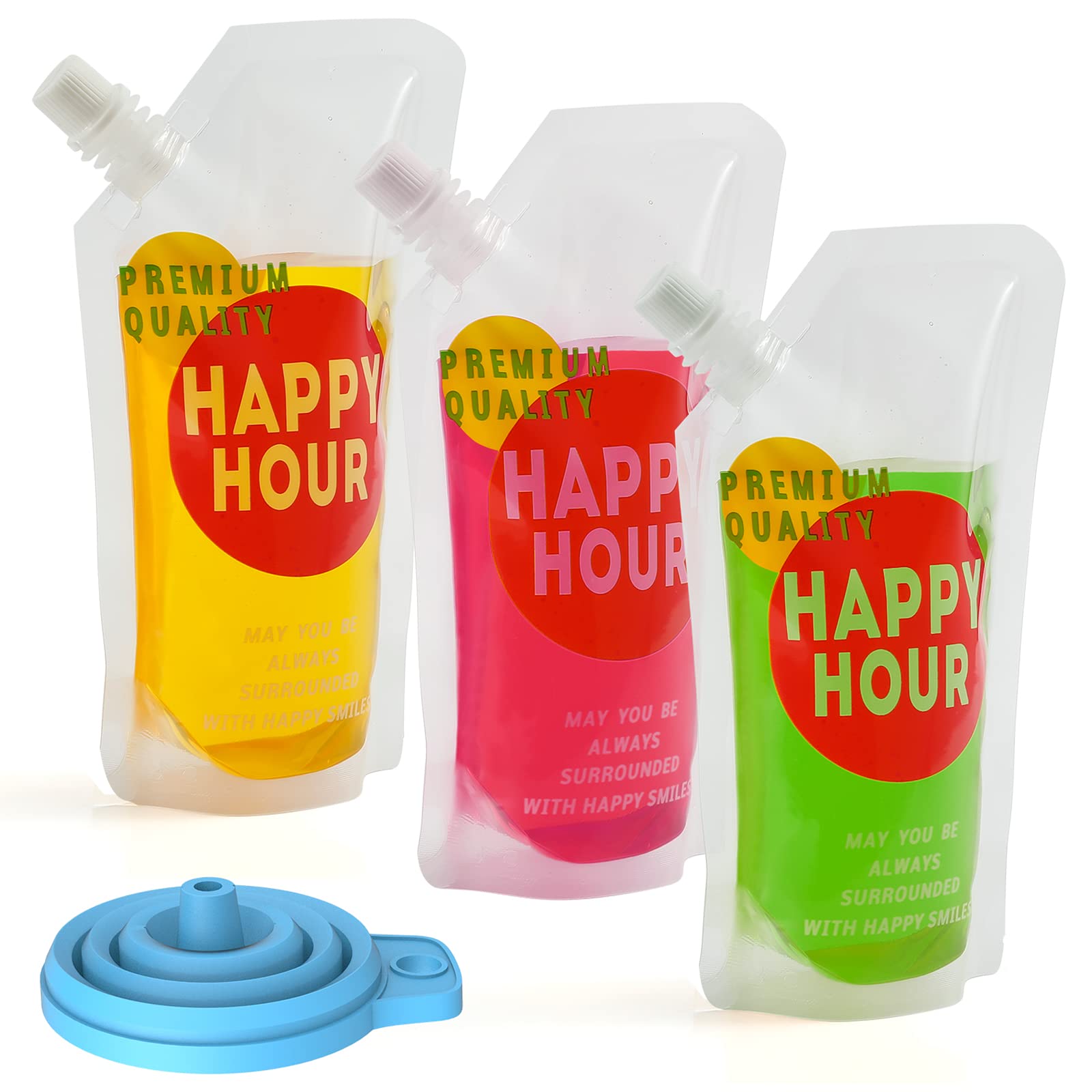 6 Pack Reusable Plastic Drink Pouches for Adults - 8 oz Leak-Proof Flask with Funnel for Outdoor Sports, Camping & Travel | Disposable Liquid Bags for Water, Juice & Alcohol