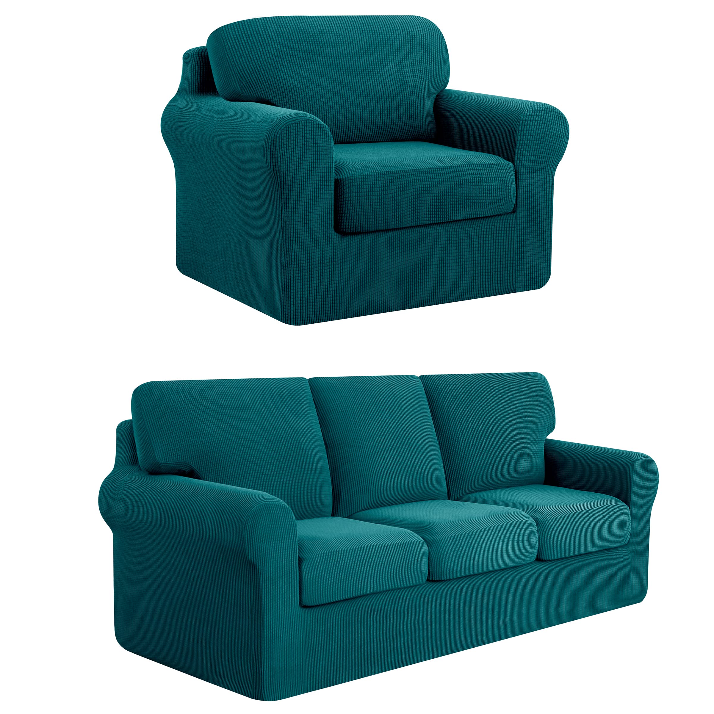 SUBRTEX 3-Piece Armchair & 7-Piece Sofa Slipcover Set - Stretch Couch Cover with Separate Backrest & Cushion Covers for Living Room (Small/Large, Turquoise) | Perfect for Home Decor, Furniture Protection & Pet-Friendly Use