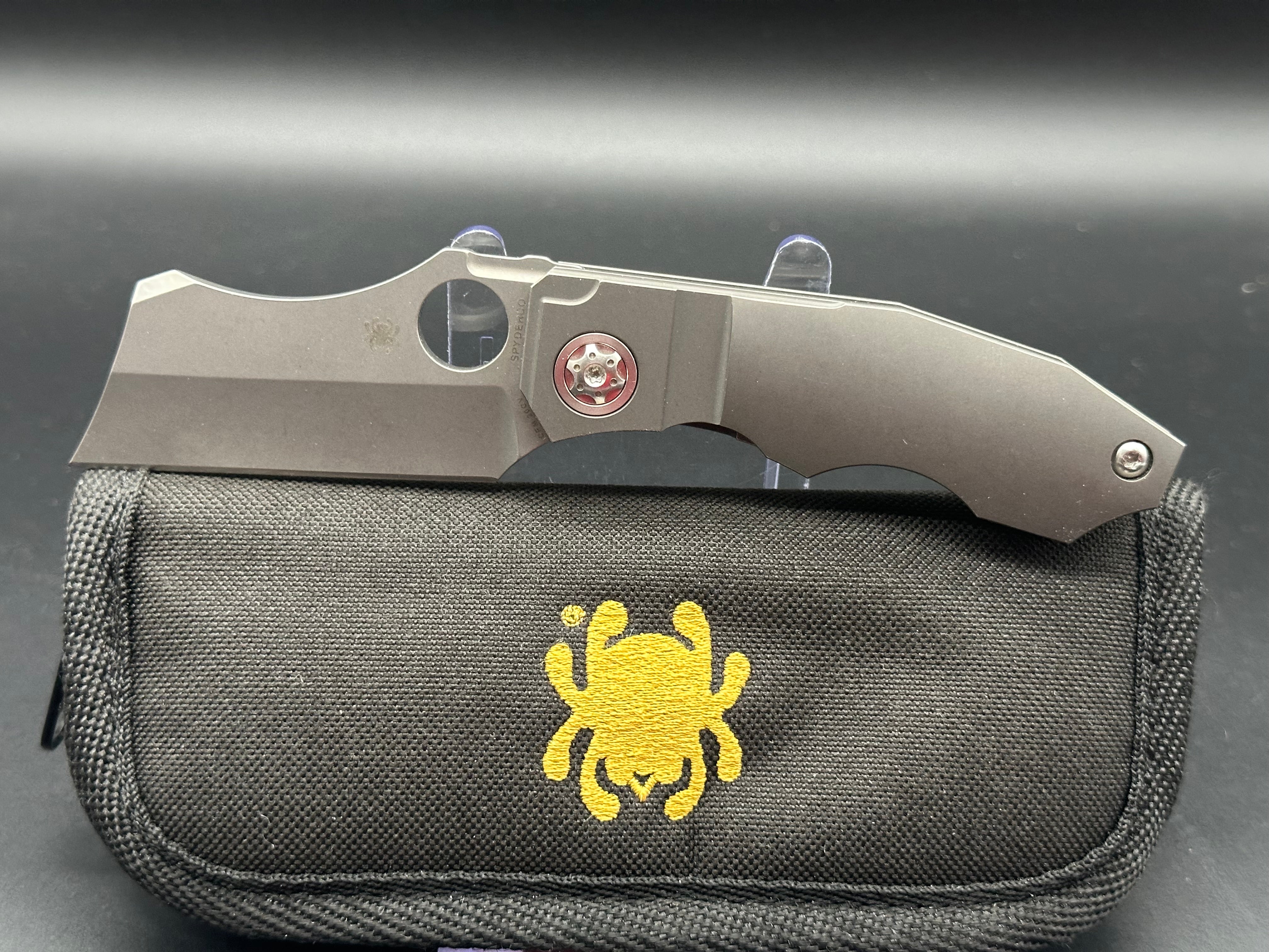 Spyderco Stovepipe Folding Knife - Gray Titanium Handle, 20CV Steel Plain Edge (C260TIP) - EDC, Outdoor Survival & Tactical Use