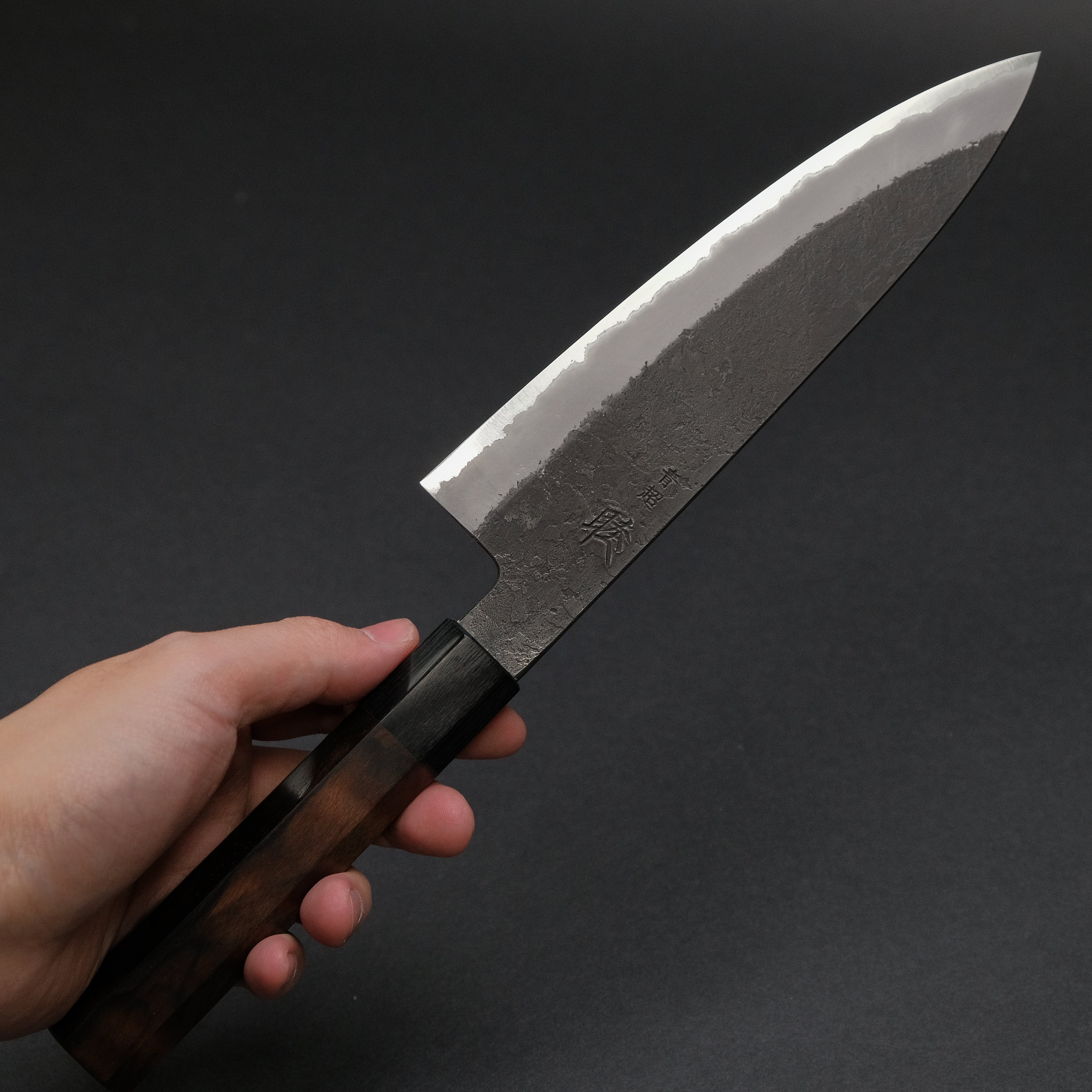 Premium Mutsumi Blue Super Kurouchi Nashiji Gyuto Knife 180mm - Japanese Chef Knife with Ebony Handle for Sushi, Meat Cutting & Professional Cooking