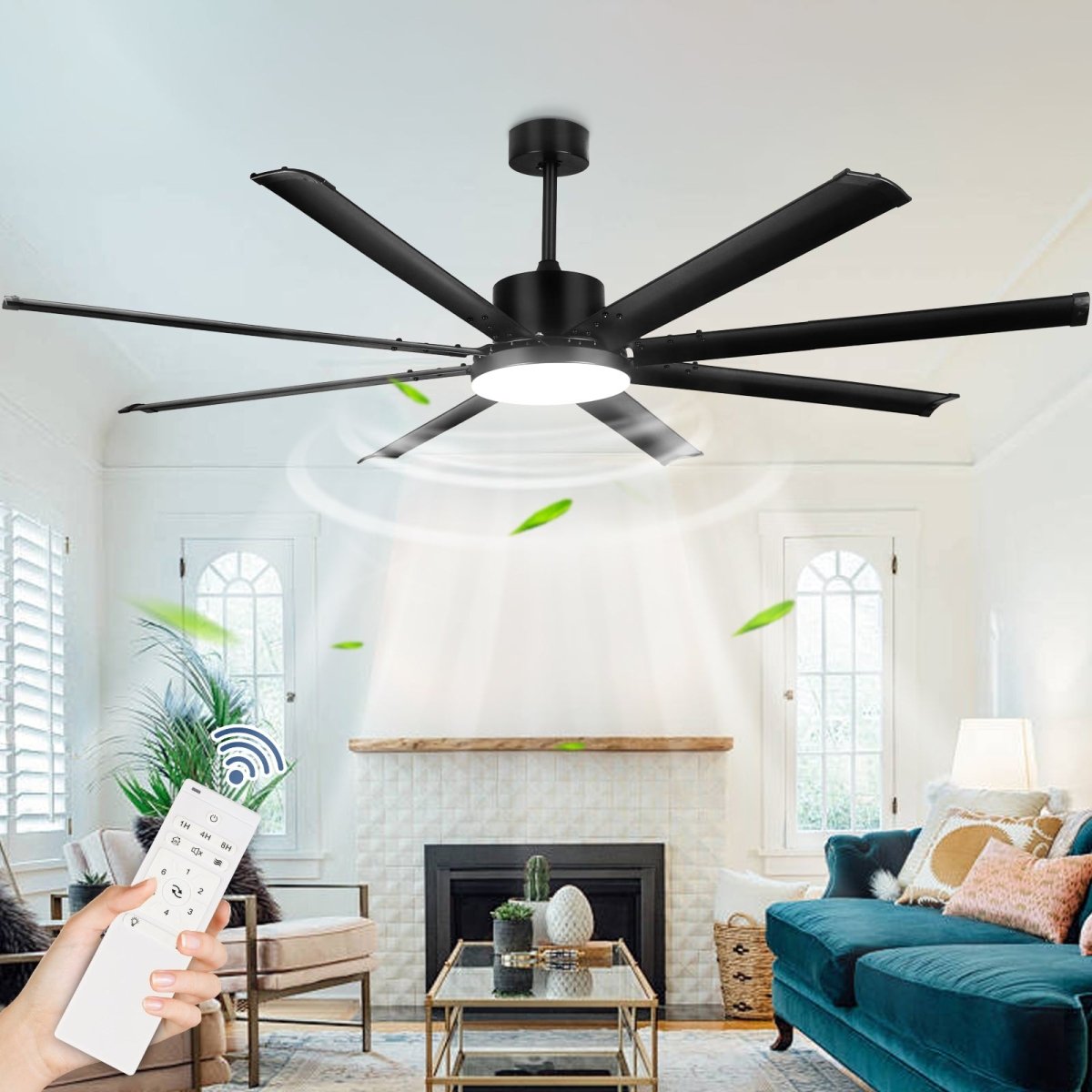 Depuley 80 Inch Modern Ceiling Fan with Lights and Remote - Large Black Quiet Reversible DC Motor, 8 Aluminum Blades - 6 Speed & 3 CCT (3000K-6000K) with Timer - Perfect for Kitchen, Living Room, Bedroom, Patio and Outdoor Spaces