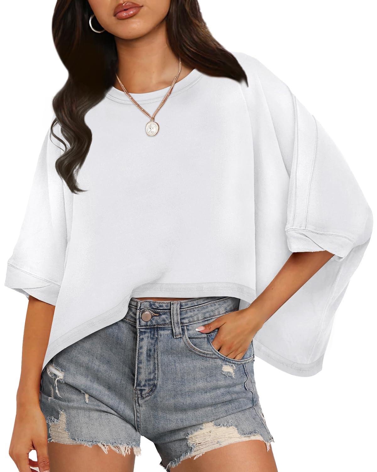 WIHOLL Women's Oversized Crop Tops - Short Sleeve Crewneck Casual Summer T-Shirts | Perfect for Beach, Music Festivals & Everyday Wear