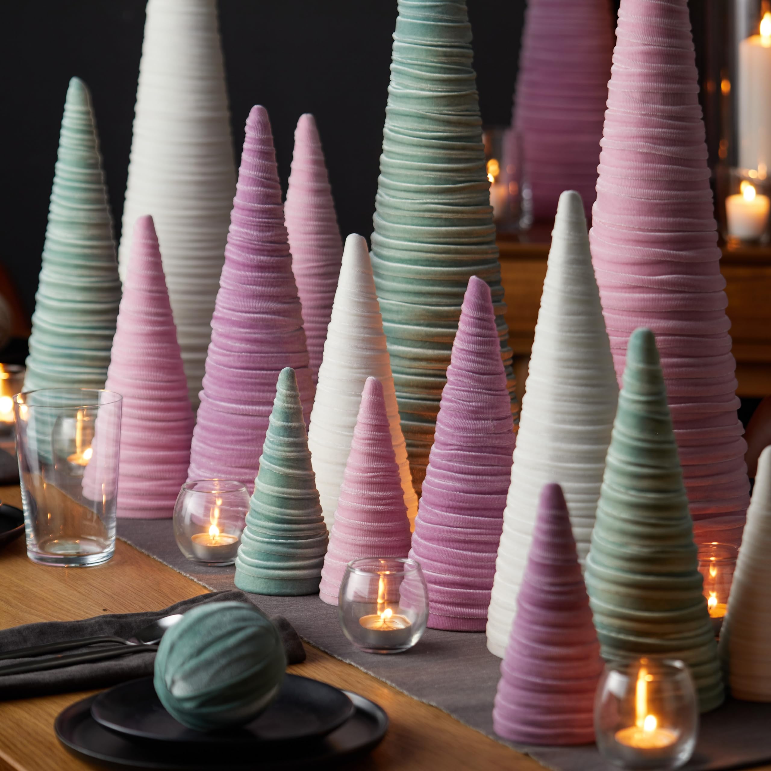 Pink Velvet Tree Pedestal Set of 3 - Coquette Room Decor, Aesthetic Home Accessories, Perfect Gift for Her, Teen Room & Bookshelf Decor - Ideal for Bedroom, Living Room, or Nursery (Pink)