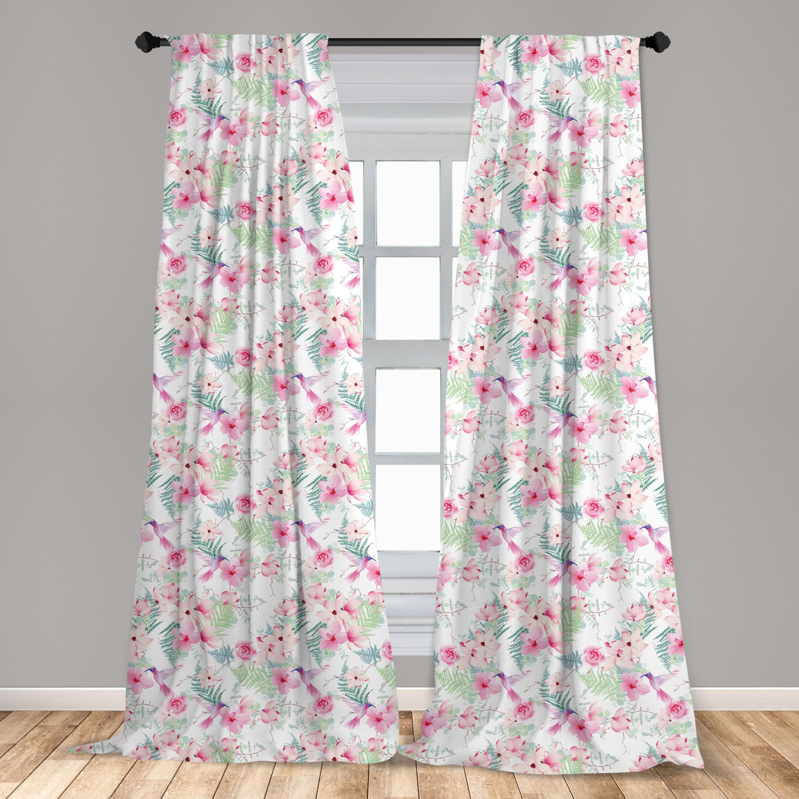 Romantic Hummingbird & Floral Window Curtains - Lightweight Pink & Green Valentine's Decor - 28