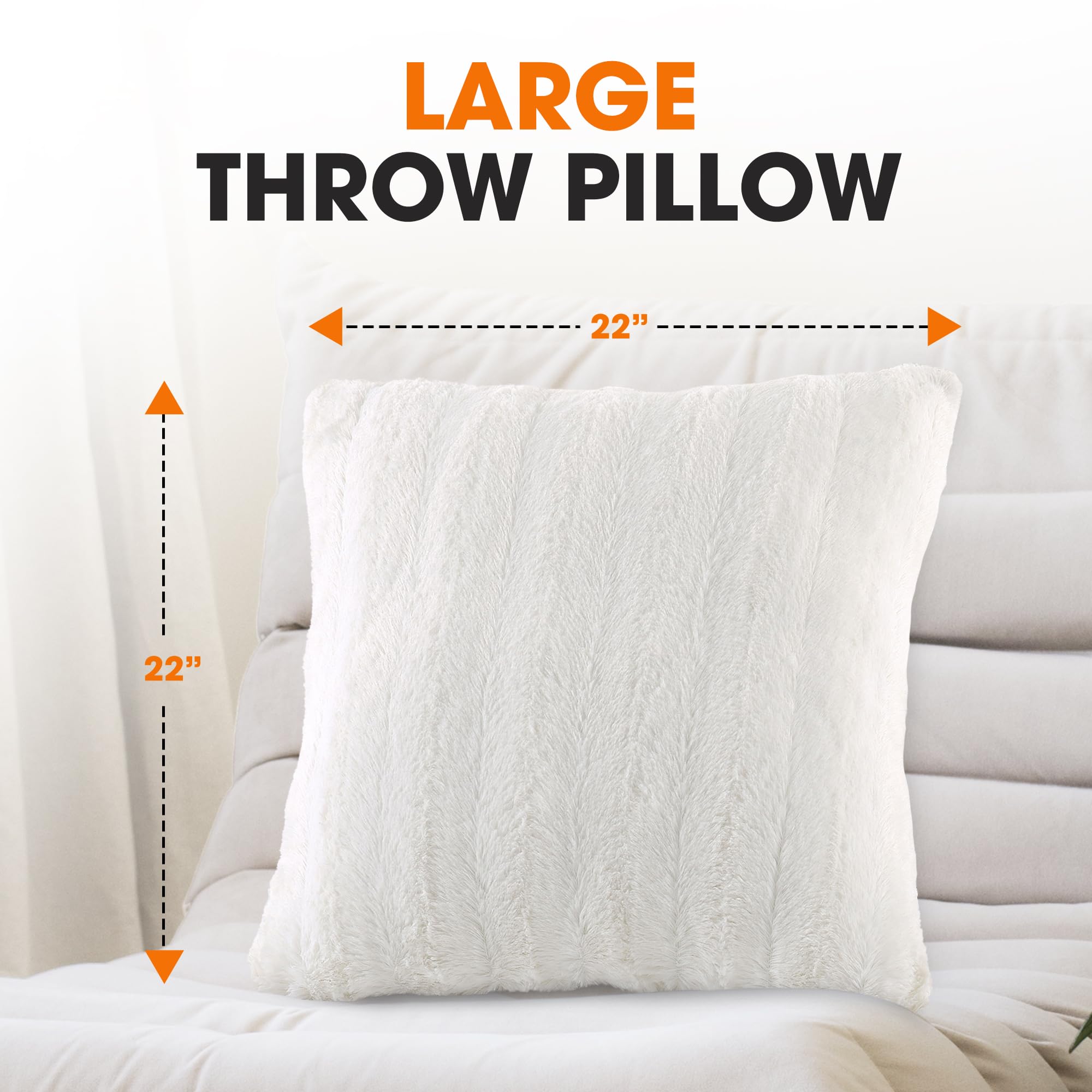 Luxury Faux Fur Throw Pillows Set of 2 - 22x22 Inch Soft Fluffy Decorative Couch & Bed Pillows for Living Room, Bedroom, Dorm - Cozy Home Decor Accent Pillows for Winter, Christmas, Aesthetic Spaces